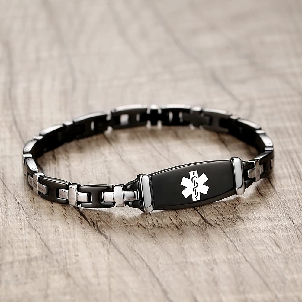 LinnaLove Women's Medical Alert ID Bracelet - Stainless Steel Emergency Medical Bracelet for Women - Adjustable 7.5