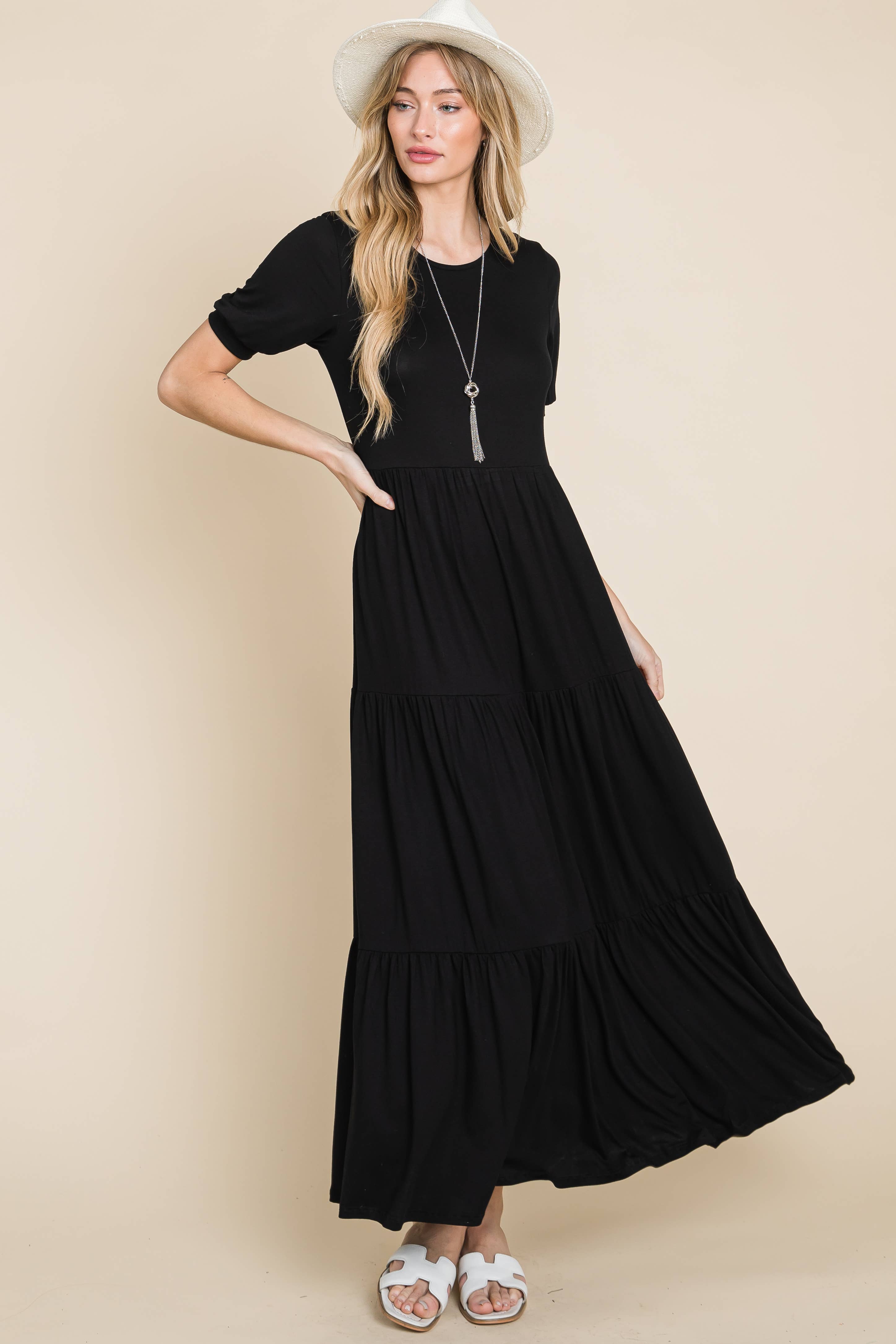 Flowy Everyday Tiered Maxi Dress for Women - Summer Boho Beach Dress with Pockets | Perfect for Vacations, Weddings & Casual Outings