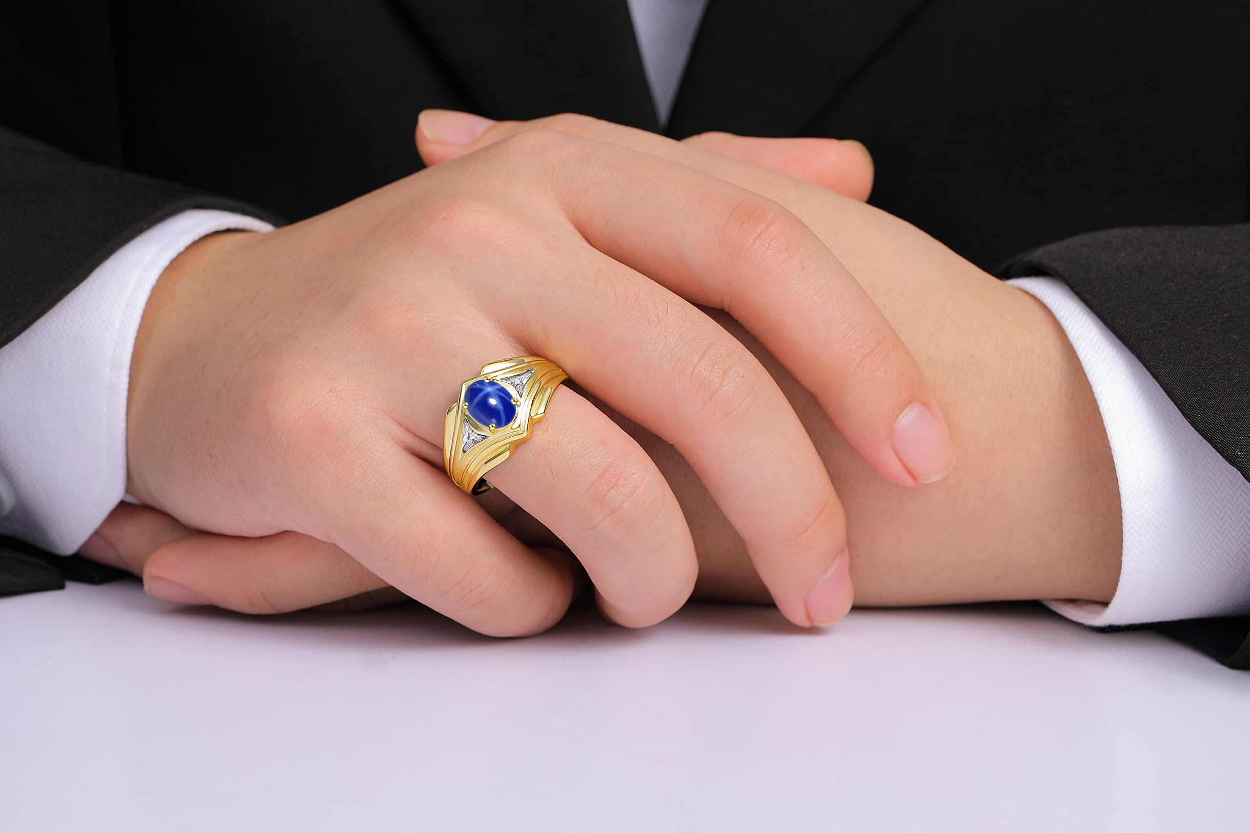 Rylos Men's Yellow Gold Plated Silver Ring with 9X7MM Oval Gemstone & Diamond - Classic Designer Birthstone Ring for Men (Sizes 8-13) | Perfect for Weddings, Anniversaries, and Special Occasions