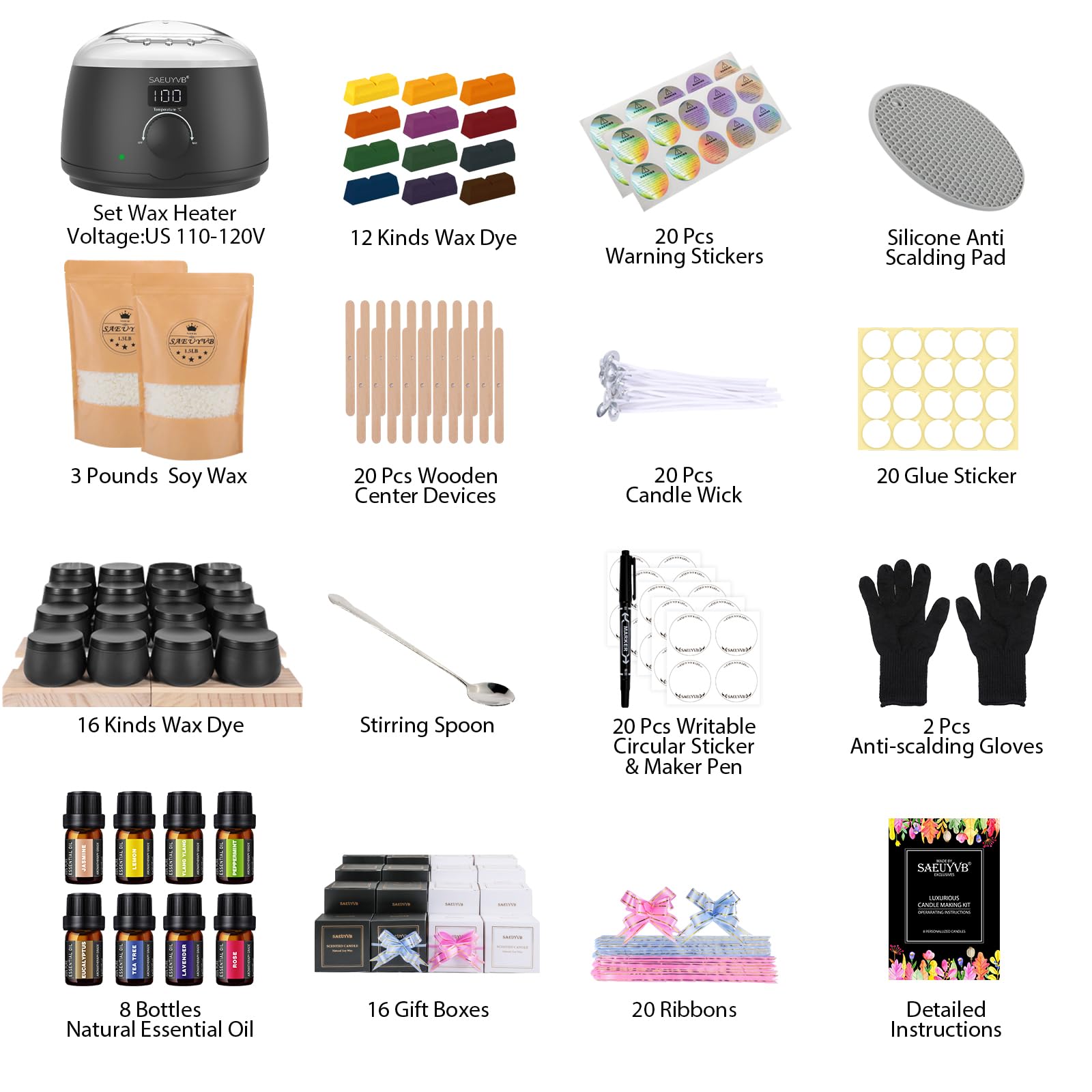 Premium DIY Soy Candle Making Kit for Adults with Hot Plate - Complete Starter Supplies for Handmade Aromatherapy Candles - Perfect for Home Decor, Gifts & Relaxation (Black)