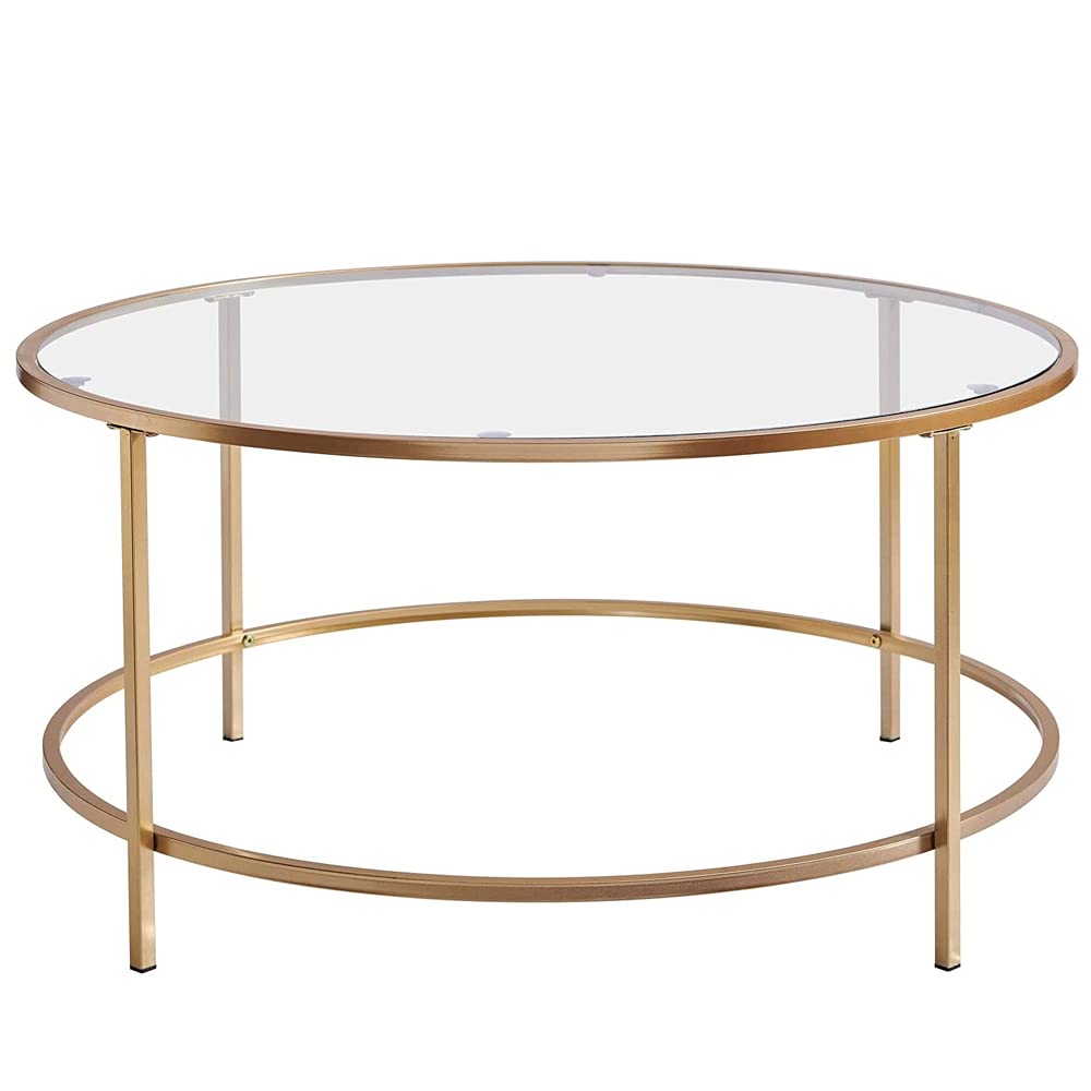 Modern Round Coffee Table with Tempered Glass Top & Gold Frame - Elegant Accent Table for Living Room, Bedroom, or Office - Perfect for Small Spaces, Lounge Areas & Home Decor