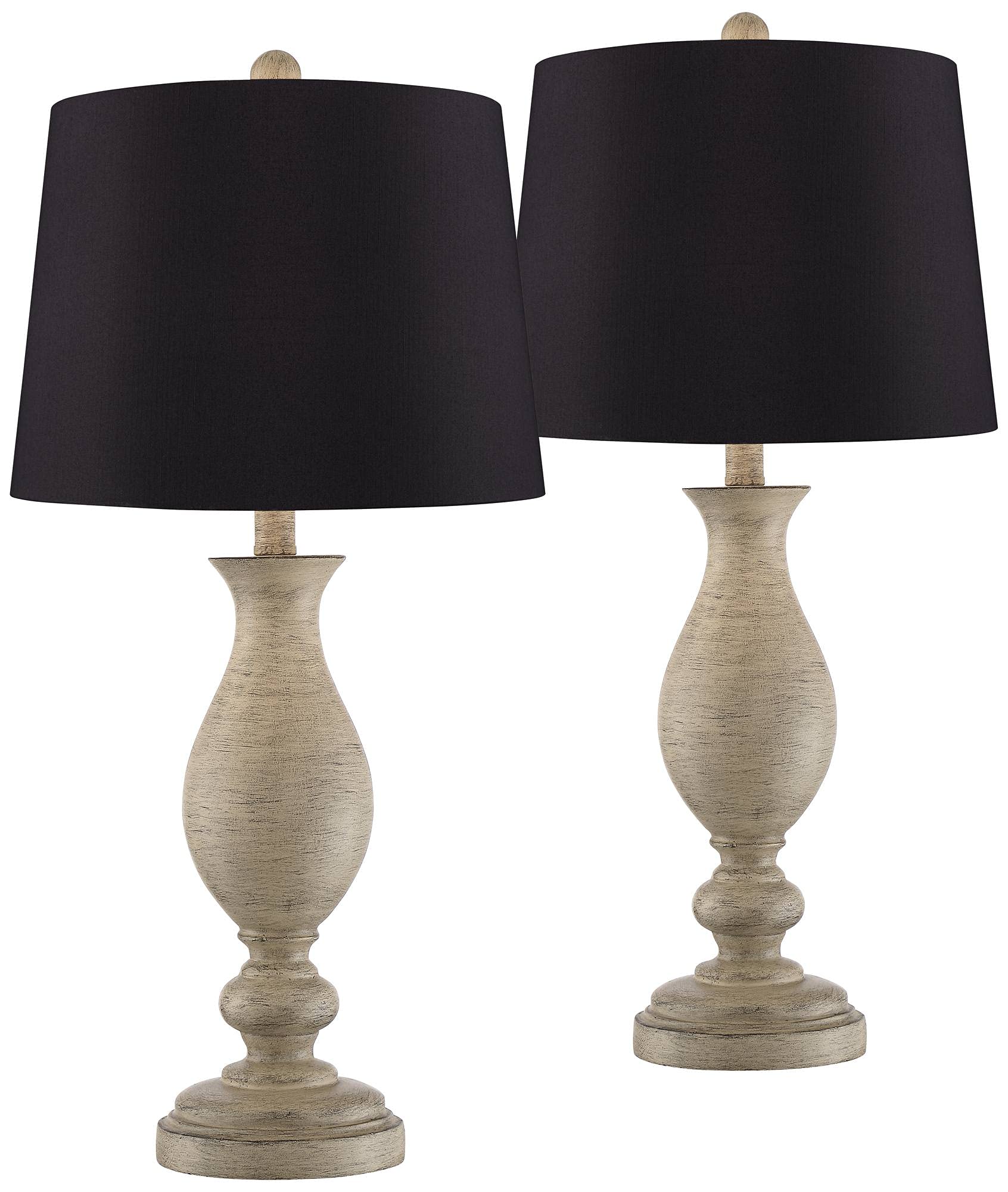 Regency Hill Serena Traditional Country Cottage Table Lamps - Set of 2 Beige Gray Turned Vase with Black Faux Silk Drum Shade - 27.5 Inch Tall Table Lamp for Bedroom, Living Room, Nightstand, Office - Perfect for Farmhouse Decor, Cozy Reading Nook & Ambient Lighting