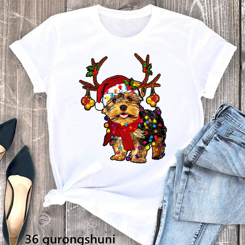 Summer Women's T-Shirt with Cute Schnauzer Dog Print - Casual Comfort Fit Cotton Tee for Dog Lovers | Perfect for Outdoor Activities, Pet Playdates & Casual Wear