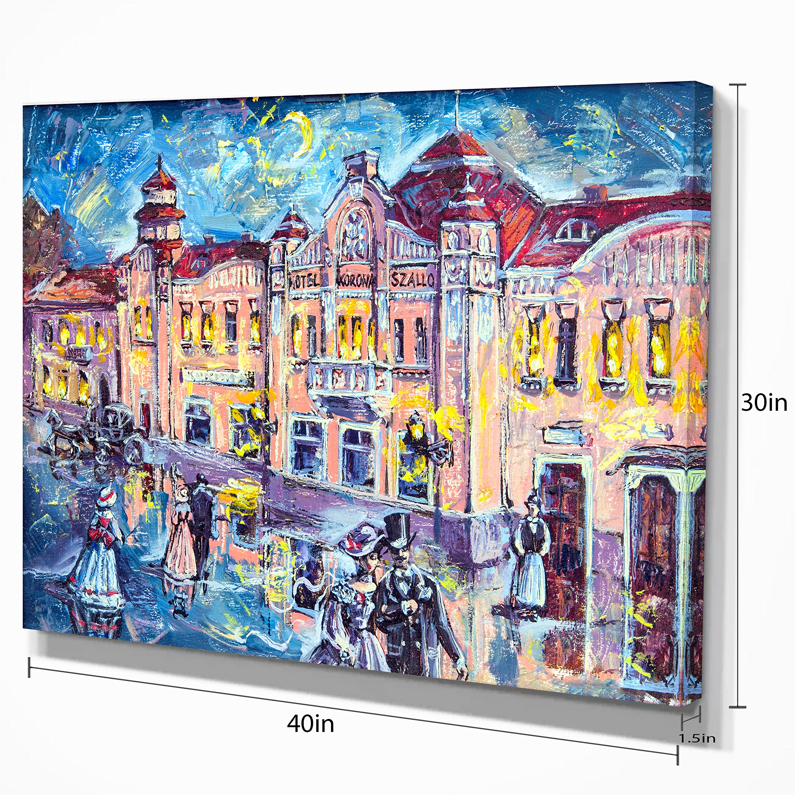 City at Night with People - Urban Cityscape Canvas Wall Art Print - Perfect for Living Room, Bedroom & Office Decor