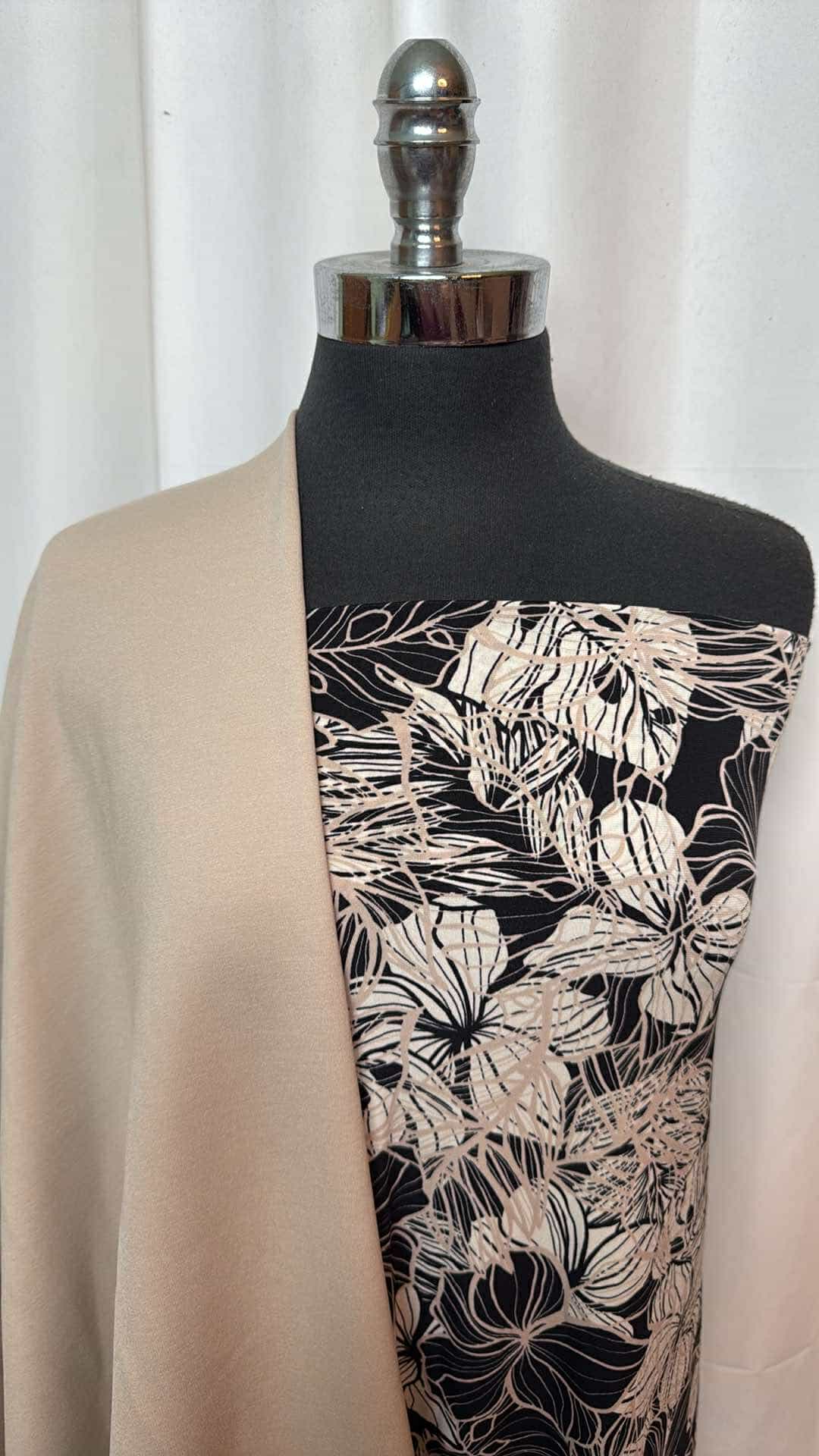 1YD Black/Taupe Floral ITY Fabric & 2YD Taupe Nylon Ponte Knit - Floral Bundle for Dresses, Skirts & DIY Fashion Projects | A26934