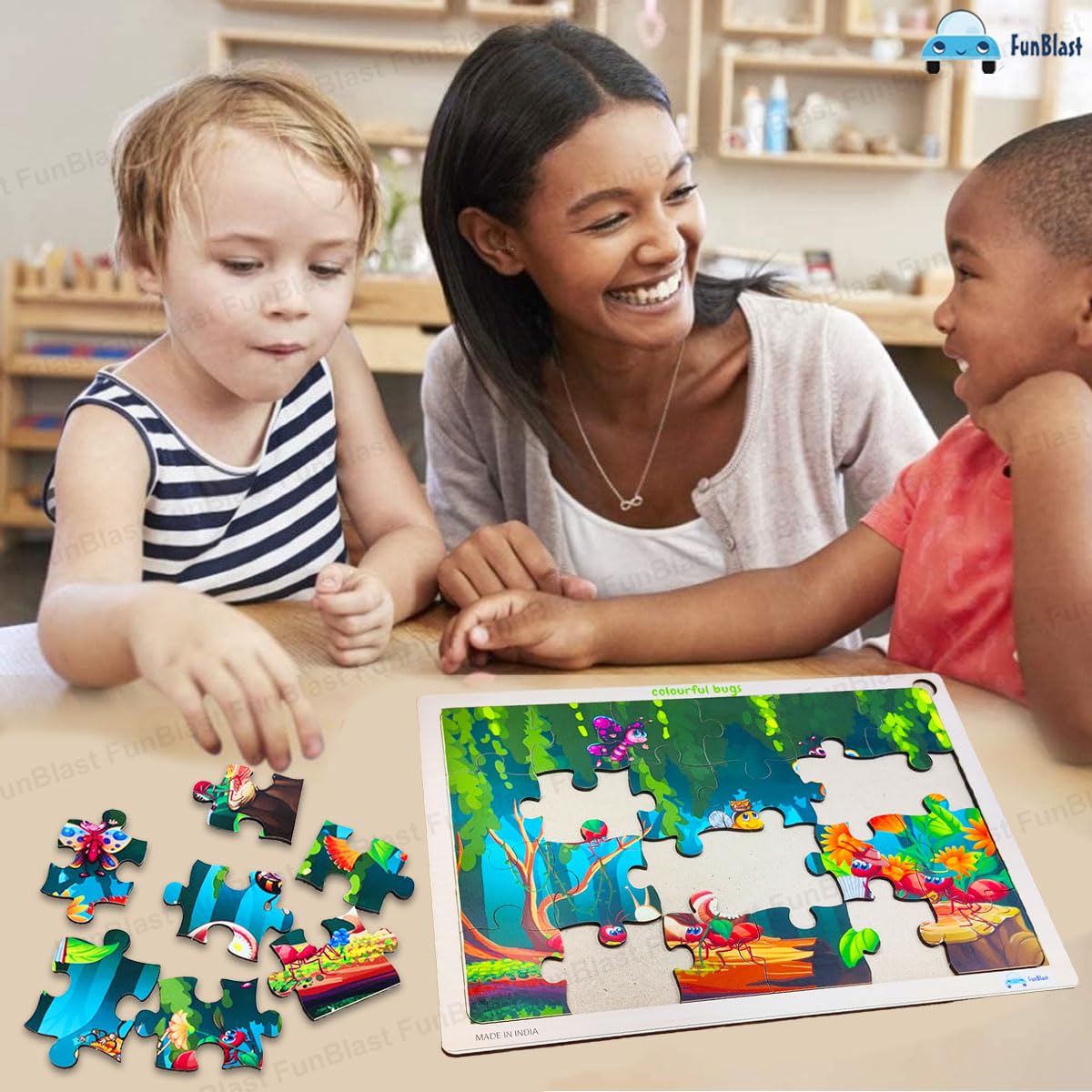 FunBlast 24-Piece Honey Bee Wooden Jigsaw Puzzle for Kids Ages 3-5 - Educational Learning Toy for Preschoolers - Perfect for Classroom, Birthday Gifts & Family Game Night