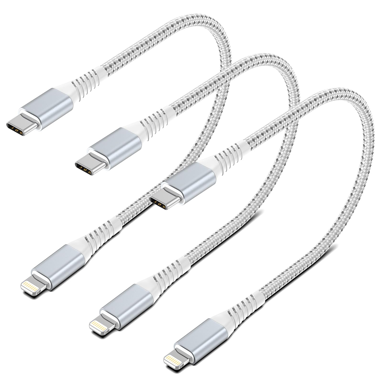 1FT USB-C to Lightning Cable 3 Pack - Short iPhone Charger Cord, 1 Foot Braided Type C to Lightning Cable for Apple iPhone 14 13 12 Pro Max 11 XR 8 Plus SE, iPad Air Mini - Fast Charging, Durable & Tangle-Free for Home, Office, Travel