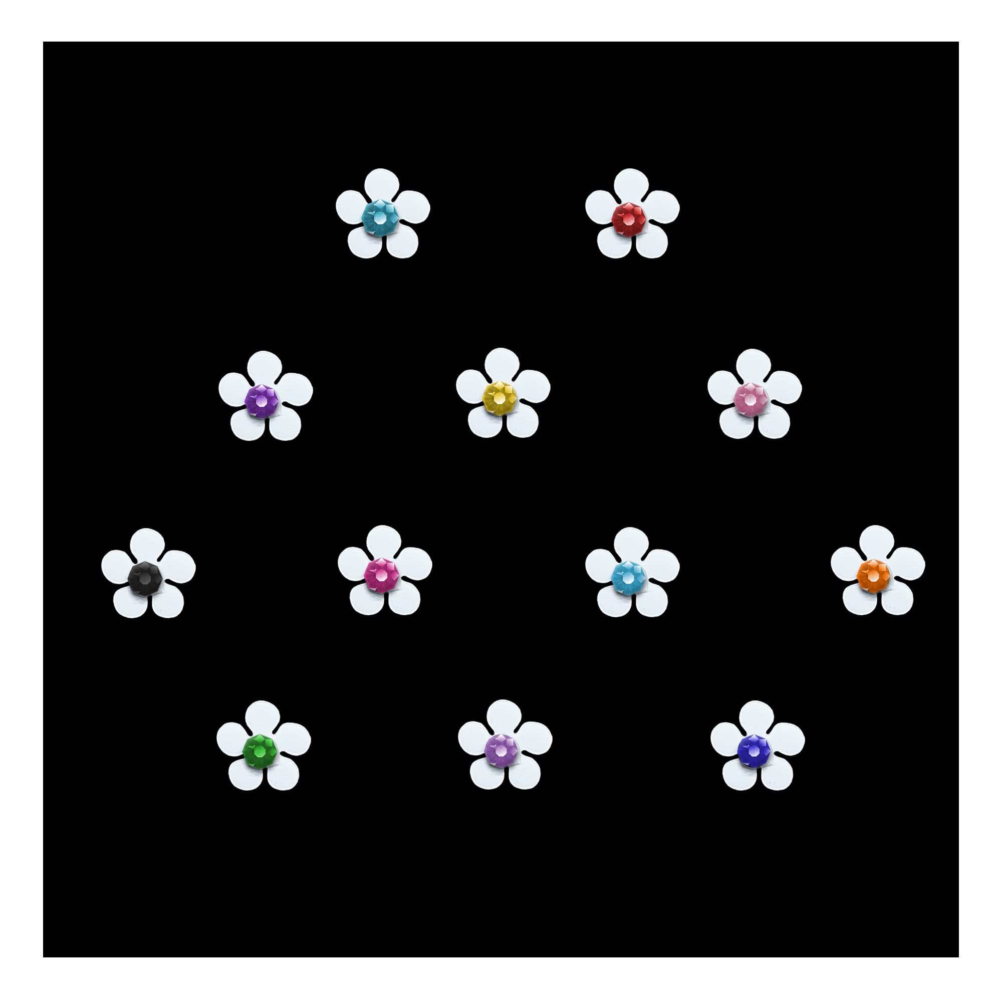 Cute White Floral Baby Bindis with Colorful Stones - 6mm Kids Face Stickers for Parties, Halloween & Festivals (Pack of BB049) | Safe & Adorable Face Decorations for Girls
