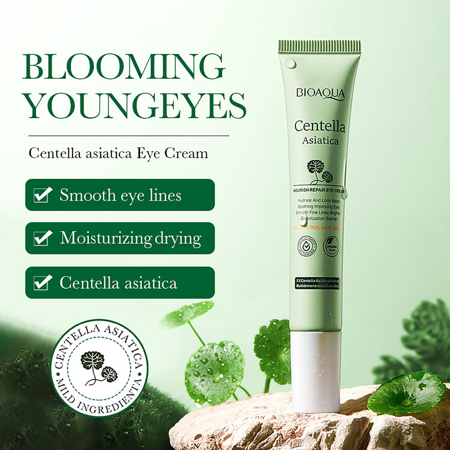 BIOAQUA Centella Asiatica Eye Cream - Soothing & Repairing Anti-Acne Treatment, Oil Control & Nourishing Formula (20g/0.7oz) - Perfect for Sensitive Skin & Nighttime Skincare Routine
