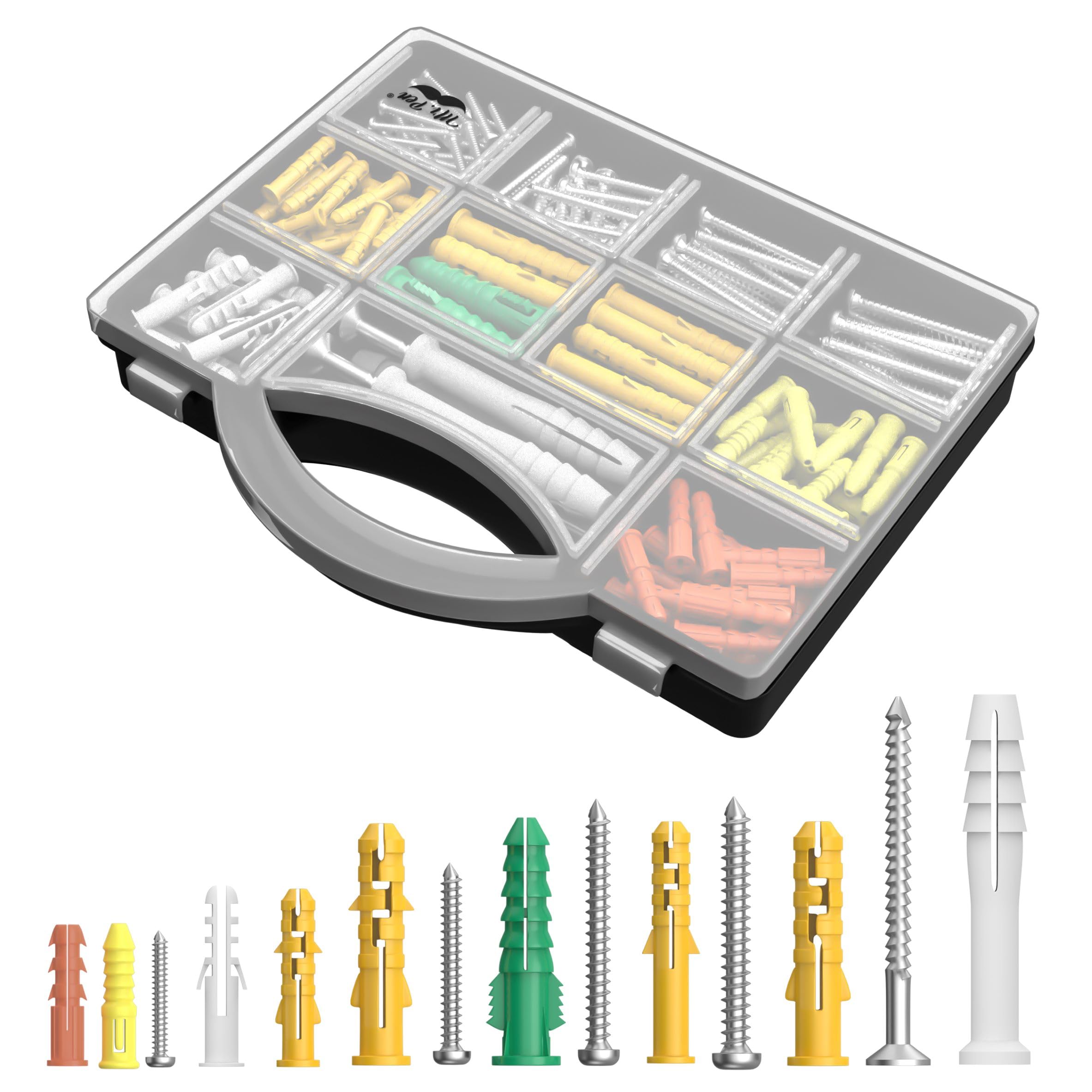 Mr. Pen Drywall Anchors and Screws Kit - 370pcs Assorted Plastic Wall Anchors with Screws, 5 Different Sizes for Secure Hanging | Perfect for Picture Frames, Shelves, Mirrors & Home Decor Installation
