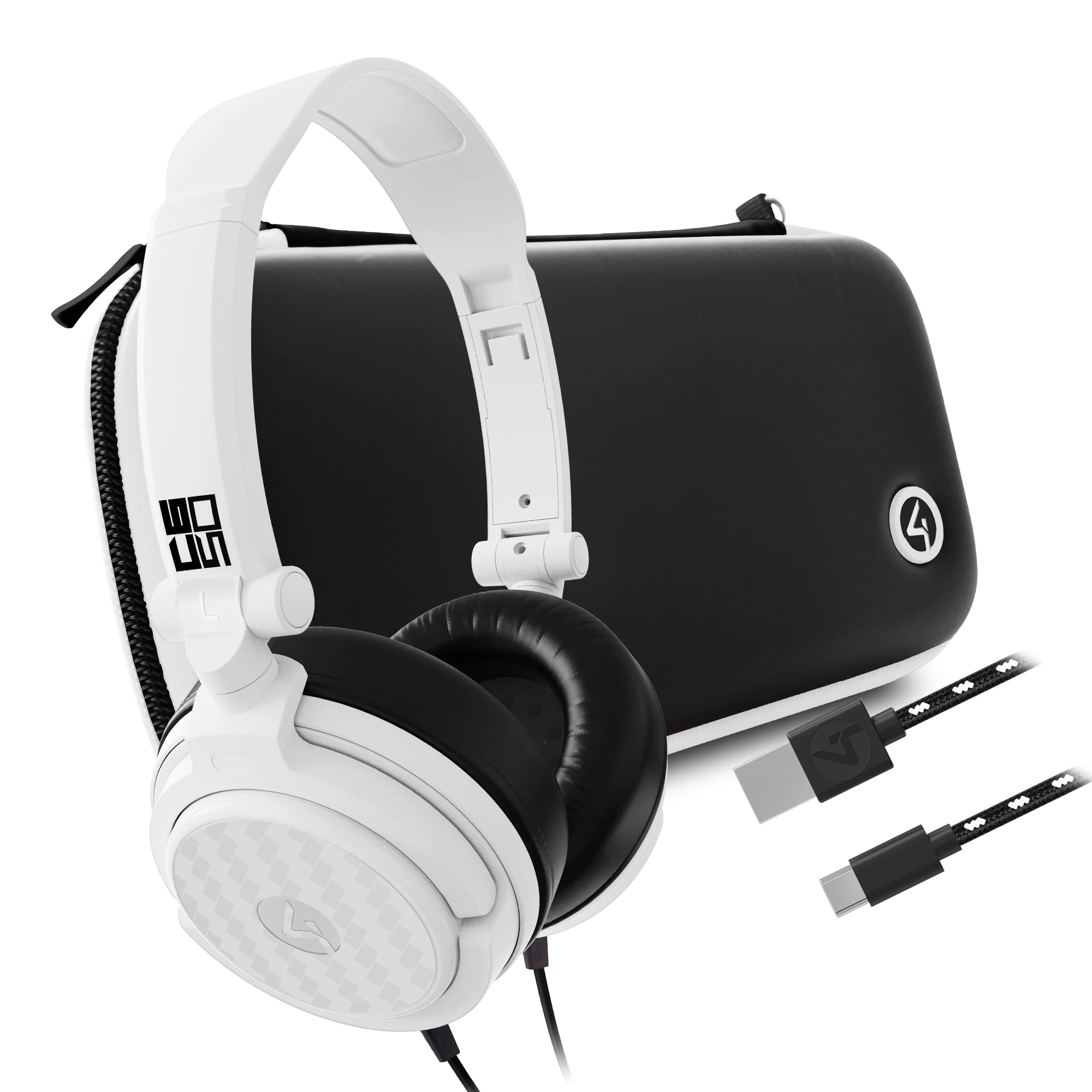 4Gamers Hard Shell Travel Case for Nintendo Switch, Lite & OLED - Includes Headset & Premium Braided USB-C Charging Cable | Portable Gaming Accessories for Travel, Commute & Home Use