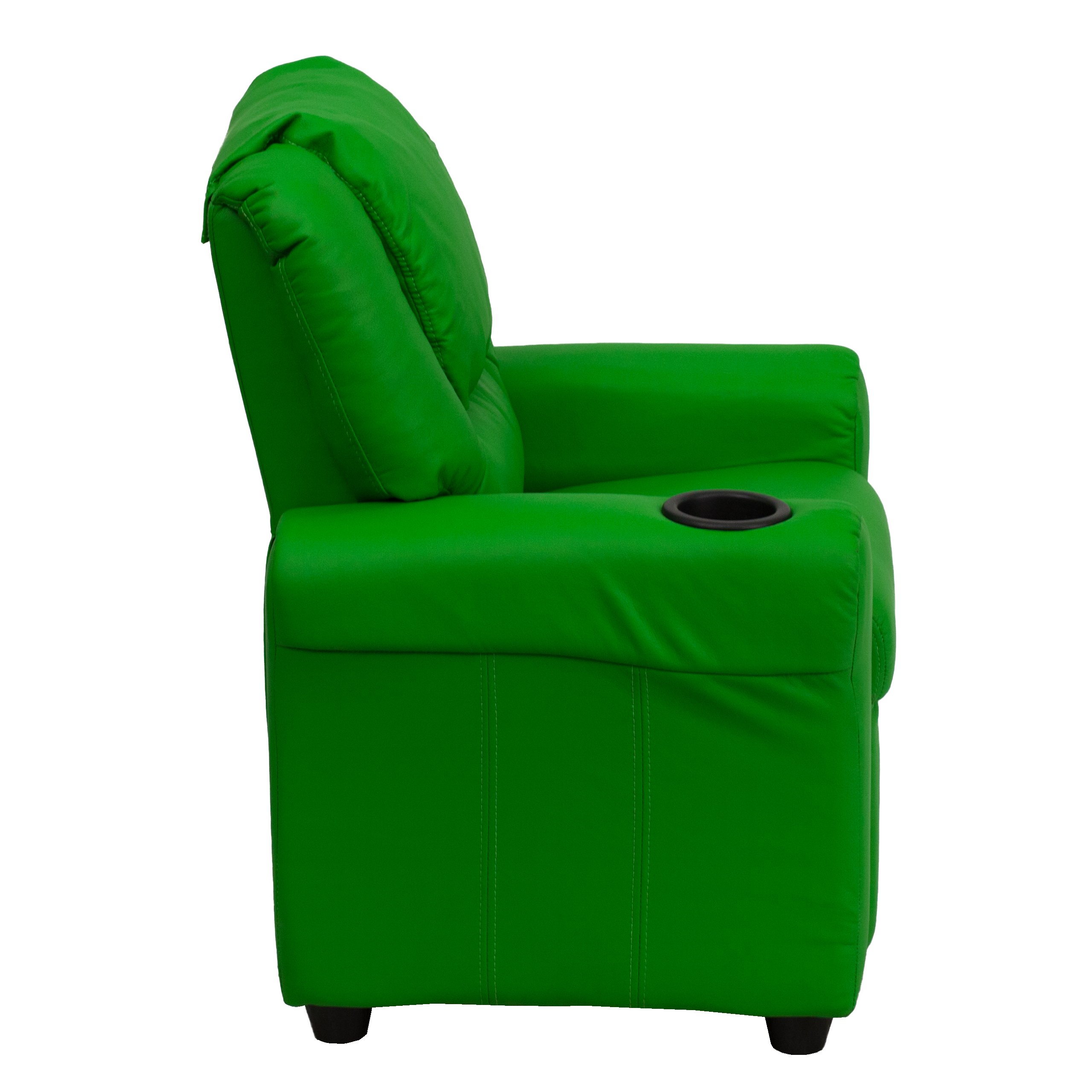 Comfortable Green Vinyl Kids Recliner Chair with Cup Holder & Headrest - Perfect for Playrooms, Bedrooms & Movie Nights