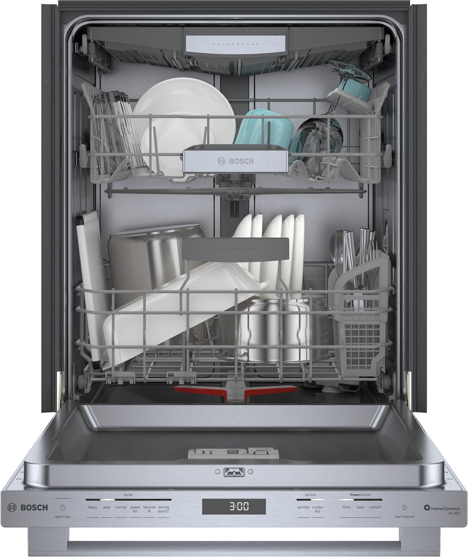 Bosch 800 Series 24 Inch Stainless Steel Smart Dishwasher with Home Connect, Third Rack & CrystalDry (SHX78CM5N) - Perfect for Large Families & Entertaining