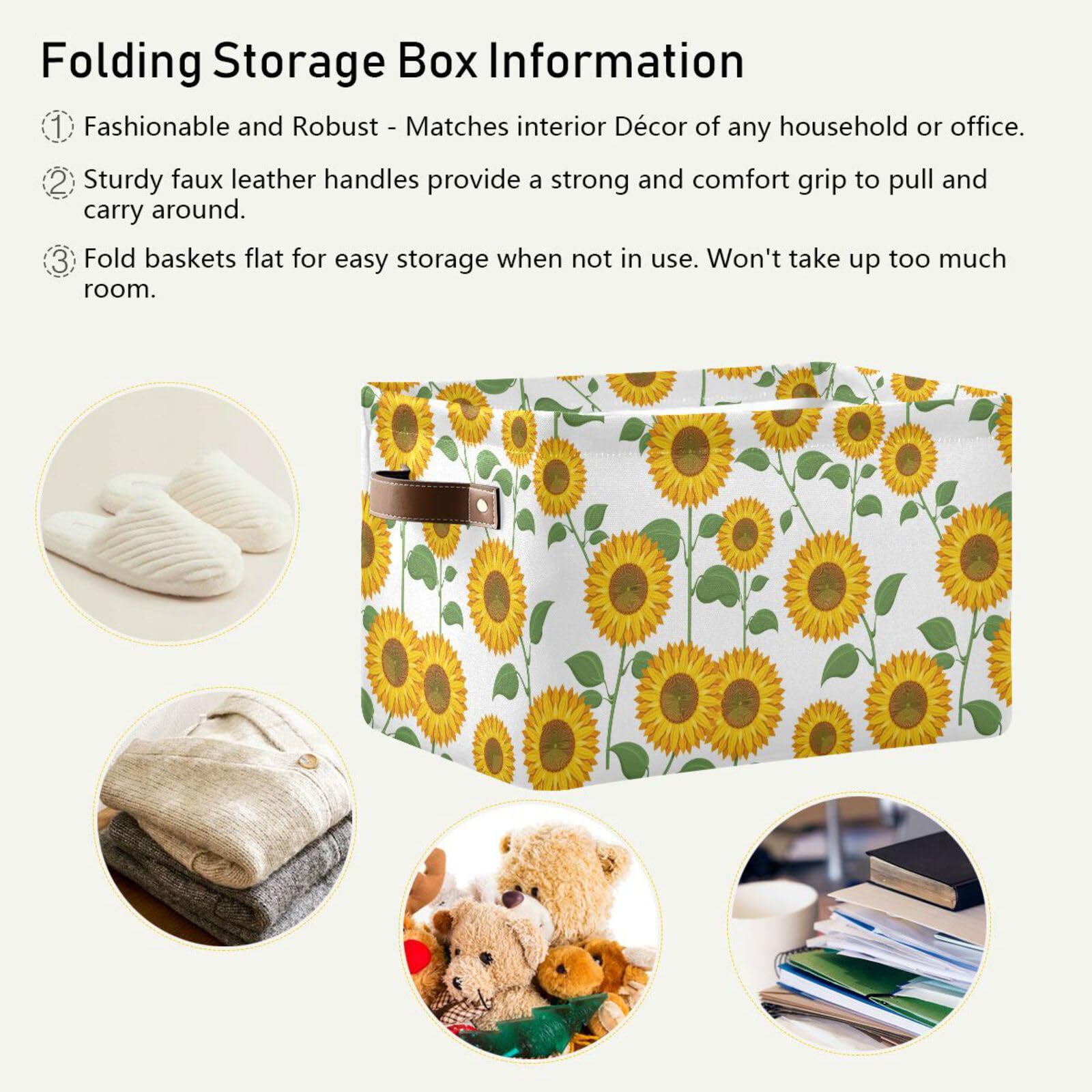 Foldable Sunflower Storage Basket with Handles - Home & Office Organizer