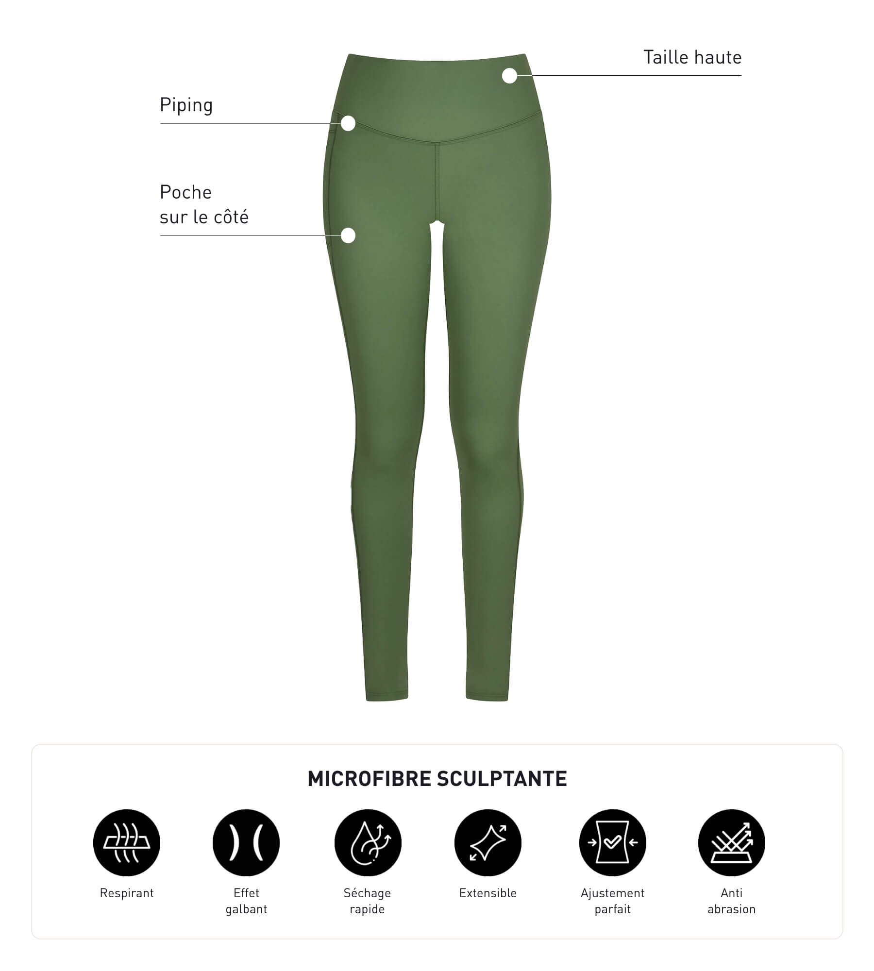 Women's Sculpting Microfiber Sports Leggings in Khaki - Perfect for Yoga, Running & Gym Workouts