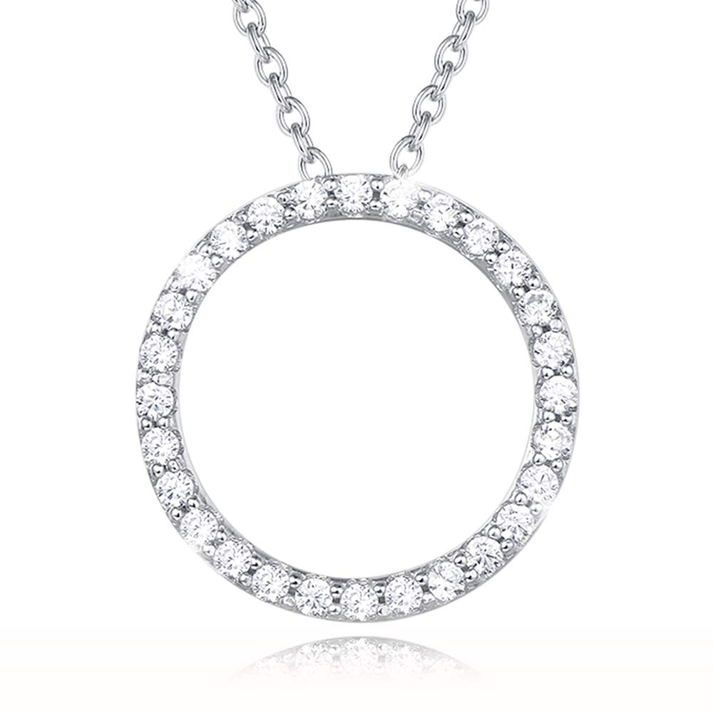 Agvana Sterling Silver Circle Necklace for Women - 5A Cubic Zirconia CZ Halo Open Eternity Pendant | Dainty Anniversary Jewelry Gift for Wife, Mom, Girlfriend | Perfect for Date Night, Wedding, Birthday & Everyday Elegance