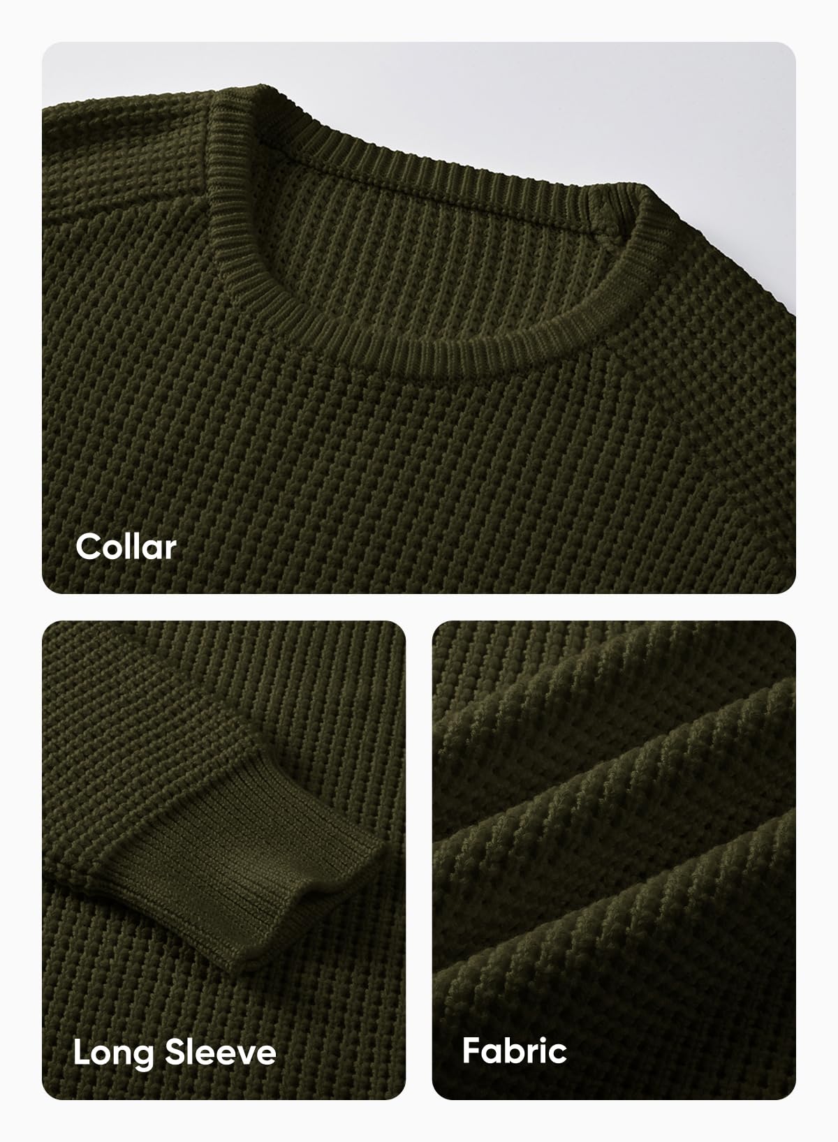 JMIERR Men's Waffle Knit Crewneck Pullover Sweater - Casual Loose Fit Ribbed Edge Textured Knit Sweater for Fall Winter Fashion, Outdoor Activities & Office Wear
