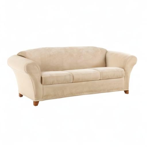 SureFit Stretch Pique 3-Seat Sofa Cover - Soft Slip-Resistant Couch Protector - Cream - Fits Most Couches (Living Room, Family Room, Home Decor)
