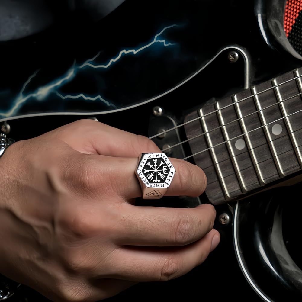 Viking Vegvisir Compass Ring for Men & Women - Stainless Steel Norse Rune Jewelry with Valknut & Tree of Life Engravings - Sizes 7-15 - Perfect for LARP, Cosplay, and Viking Enthusiasts