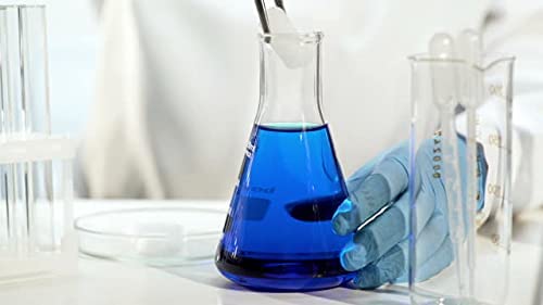 Premium Borosilicate Glass Lab Set - 50ml Conical Flask, 250ml Beaker & 25ml Reagent Bottle with Blue Screw Cap (3-Piece Kit) for Chemistry Experiments, Scientific Research & Professional Laboratories