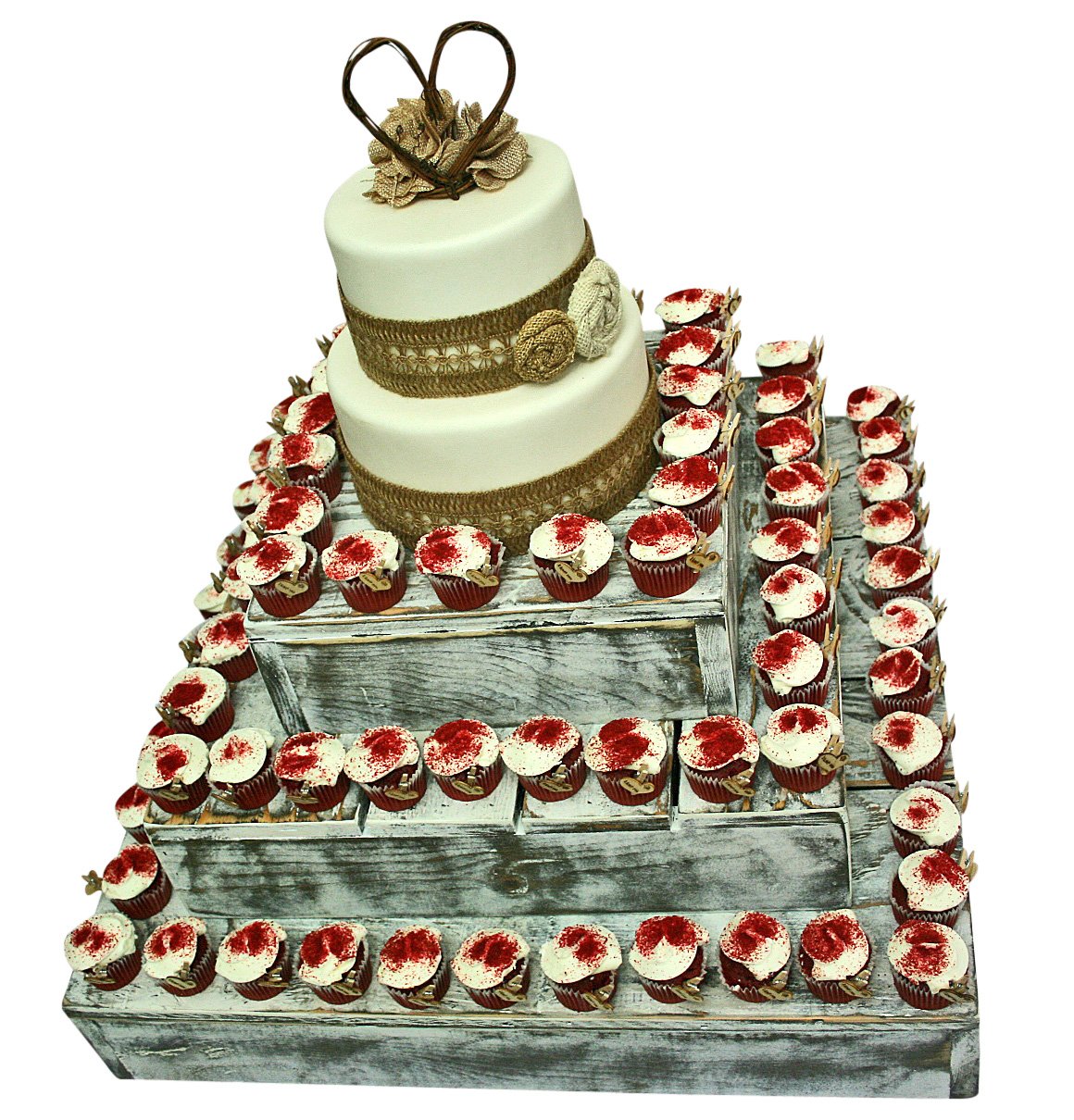 Rustic Wooden 3-Tier Wedding Cake Cupcake Stand - Farmhouse Country Barn Style (Distressed White) | Perfect for Rustic Weddings, Bridal Showers, Birthday Parties & Home Decor