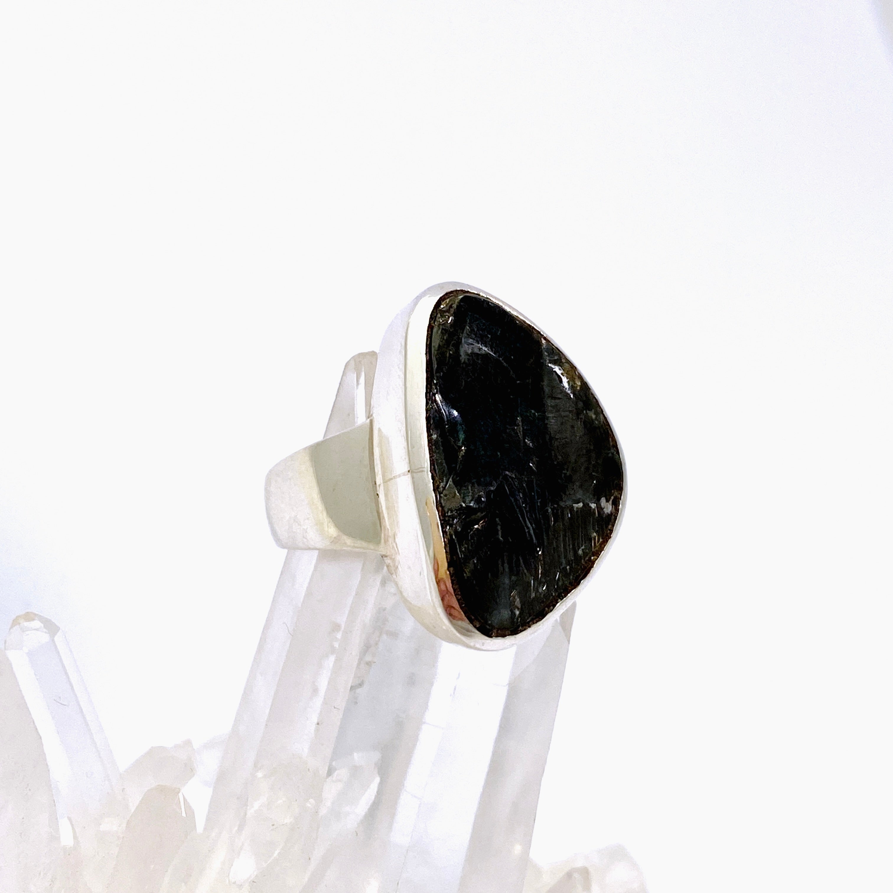 Shungite Freeform Raw Ring Size 8.5 for Women - Natural Black Stone Healing Jewelry for EMF Protection & Stress Relief - Perfect for Meditation, Yoga & Energy Balancing