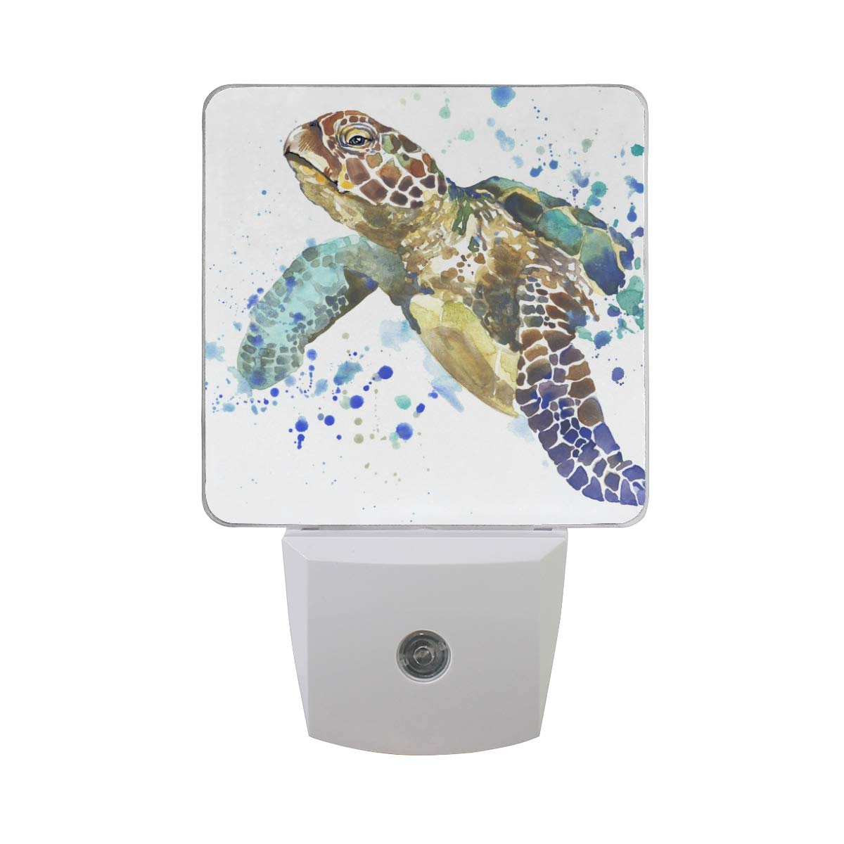 Vikko 2 Pack Watercolor Sea Turtle LED Night Light with Dusk to Dawn Sensor - Plug in Nightlight for Kids & Adults - Perfect for Bedroom, Living Room, Hallway & Home Decor (Ocean Theme Nursery, Bathroom Night Light, Gift Idea)