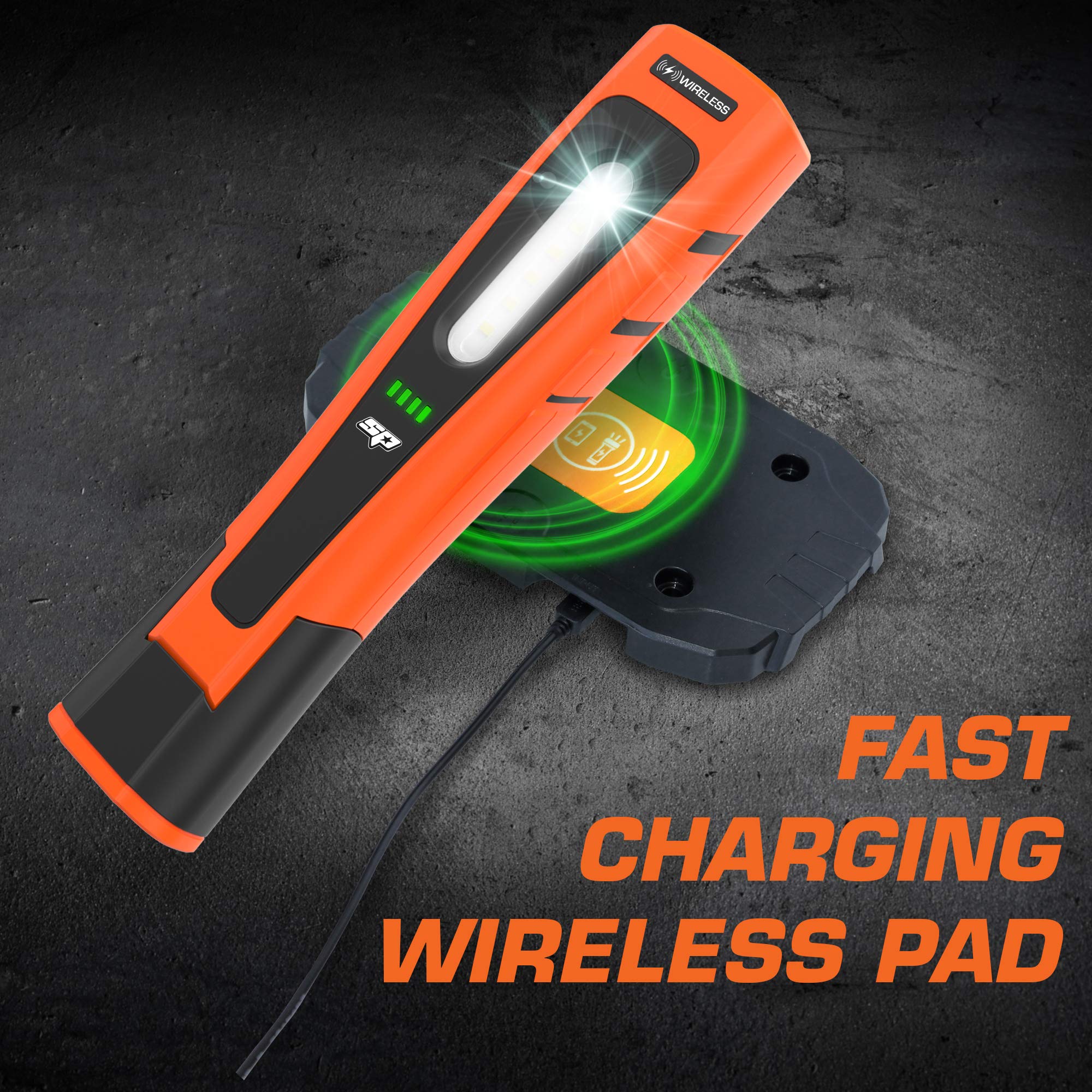 SP Tools Wireless Charging Work Light Flashlight - Bright LED Portable Task Light with USB Power Bank for Camping, Emergency, and Home Repairs