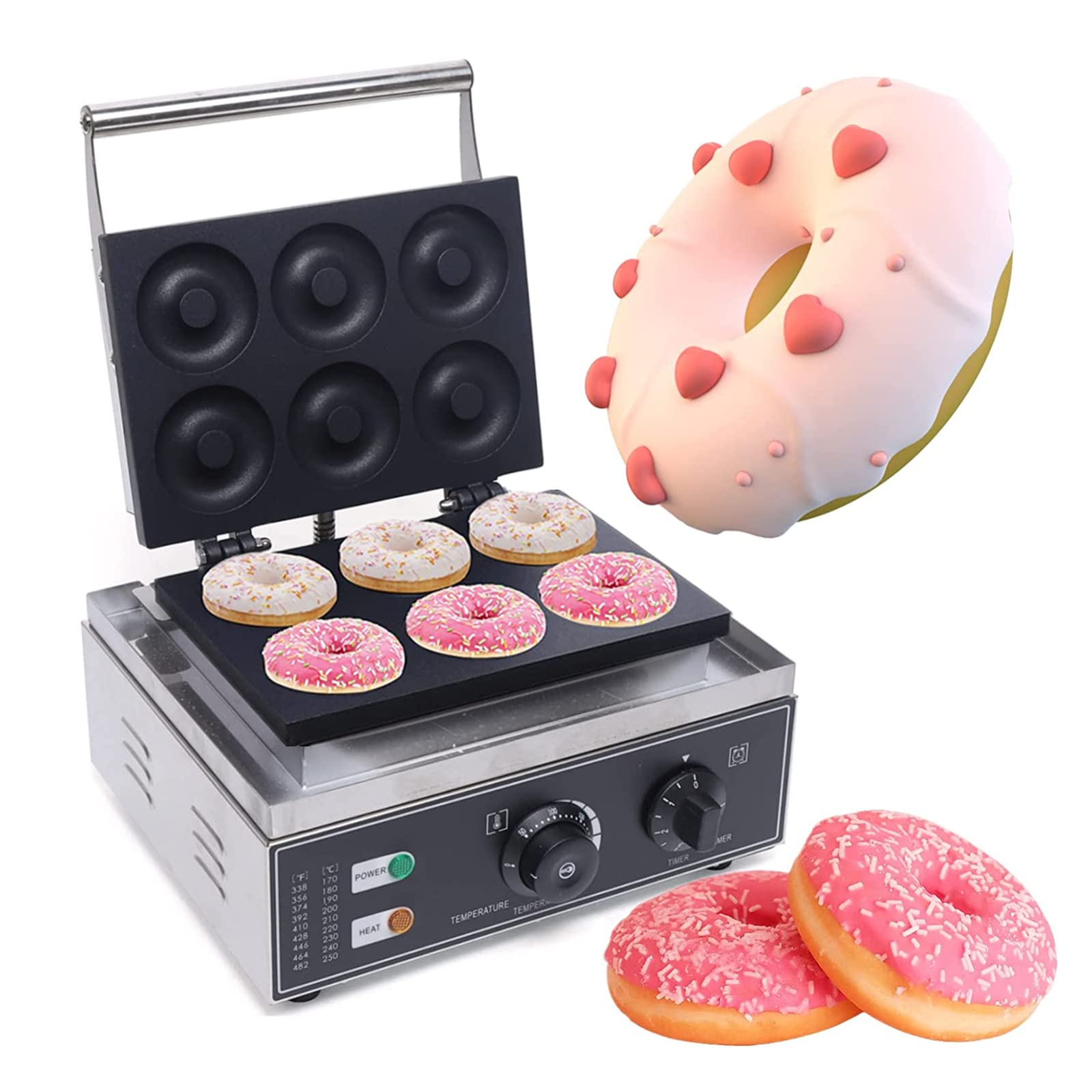 **6-Hole Mini Donut Maker Machine - Double-Sided Non-Stick Electric Doughnut Baker with Teflon Coating - Perfect for Dessert Shops, Home Baking & Party Treats**