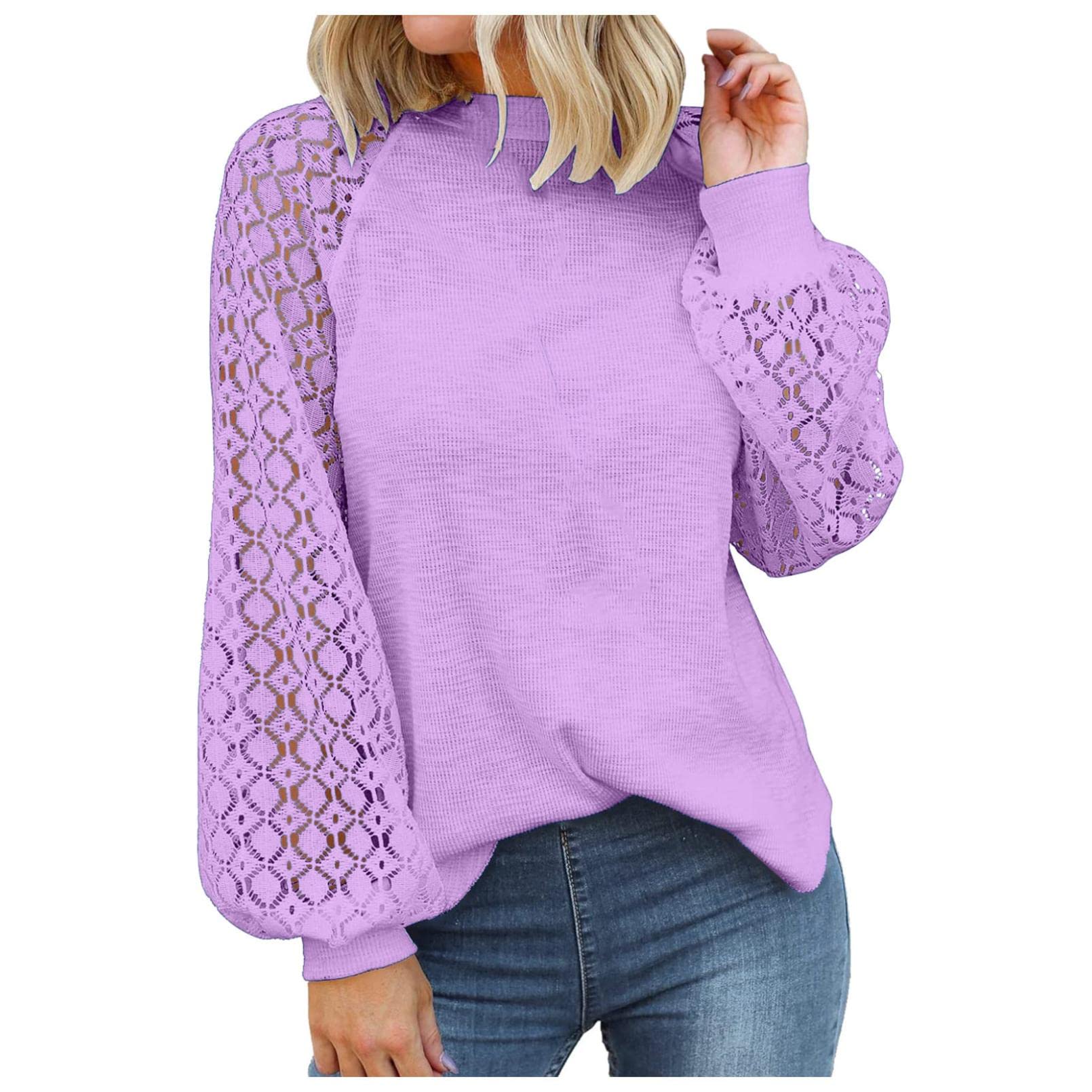 Women's Lace Long Sleeve T-Shirt - Elegant Fall Blouse with Loose Fit for Casual Wear | Perfect for Office, Date Night & Autumn Outfits
