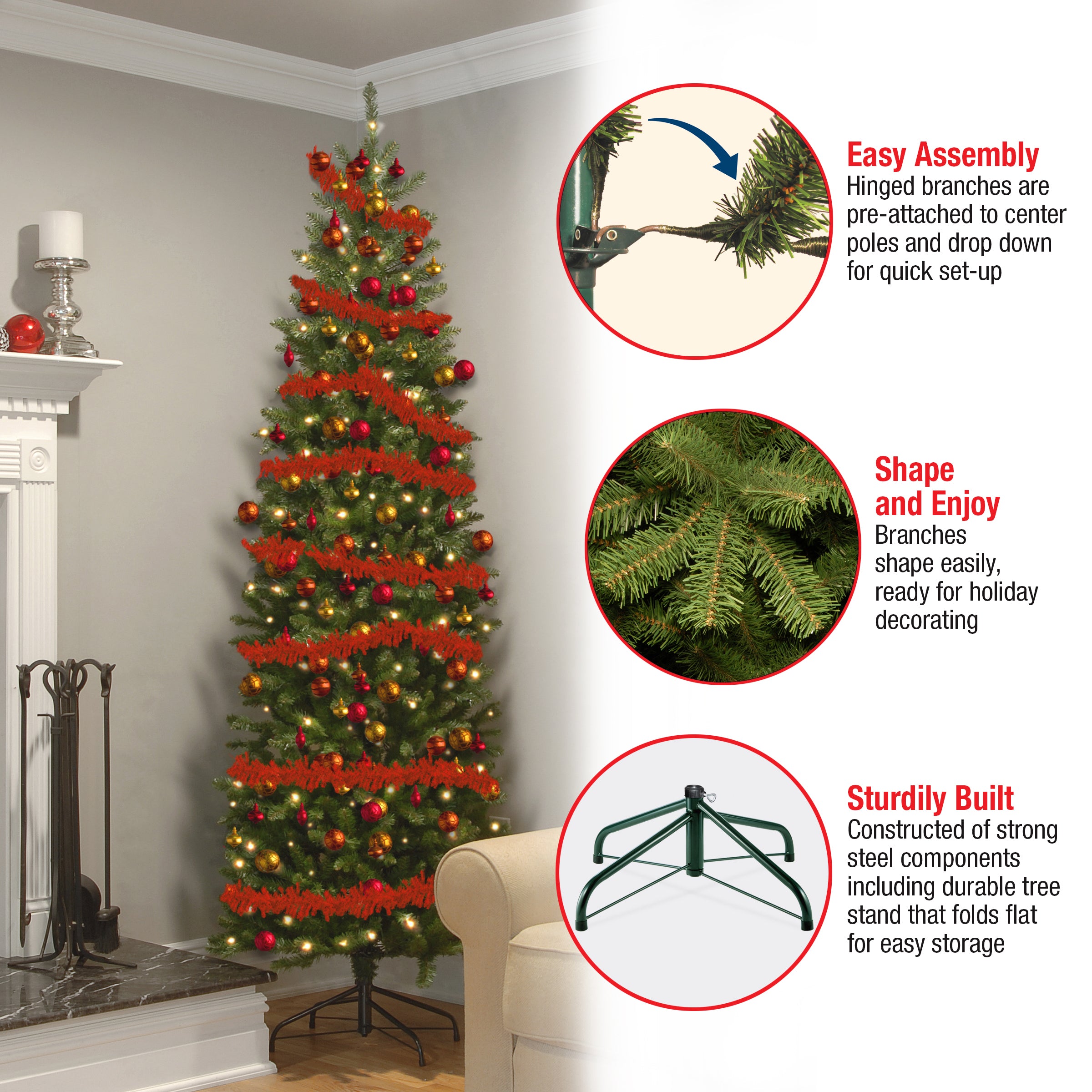 7 ft. Kingswood Fir Pencil Christmas Tree - Slim Artificial Holiday Tree for Small Spaces, Home & Office Decor