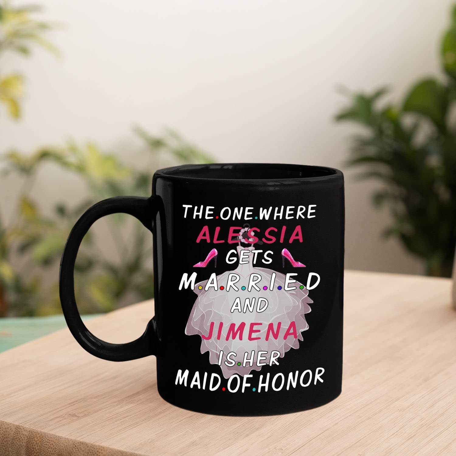 Personalized Brides & Maid of Honor Coffee Mug - 11oz & 15oz Custom Name Black Ceramic Cup - Wedding Party Gift for Bridal Shower, Bachelorette & Marriage Day - Perfect for Coffee, Tea or Hot Chocolate at Bridal Parties