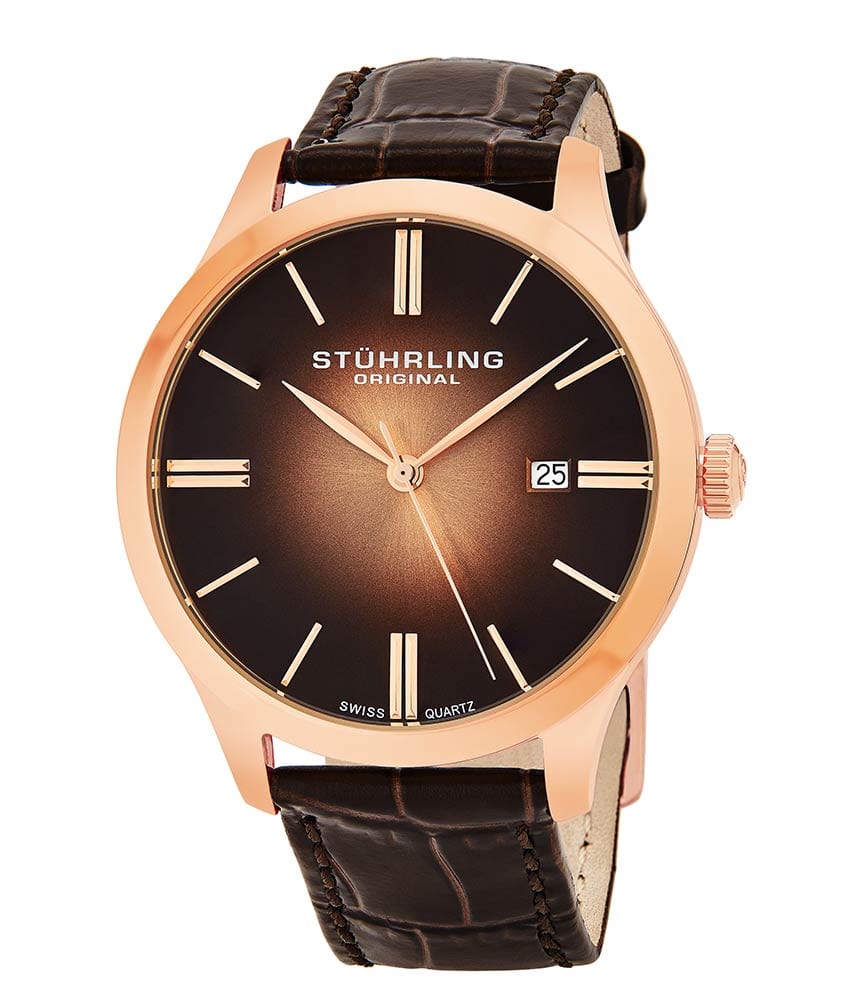 Rose Dial / Rose Case / Brown Leather Strap Rose Gold Layered Tang Buckle