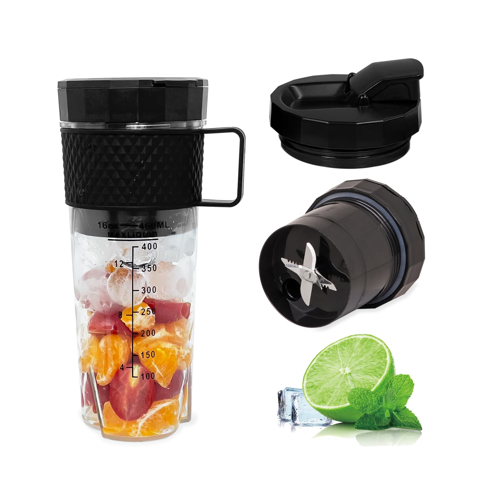 Yidata 16oz Portable Blender - Rechargeable Personal Smoothie Blender with Ultra-Sharp Blades, Handheld Travel Blender for Shakes, Juices & Smoothies - Perfect for Gym, Office, Camping & Outdoor Activities (Black)