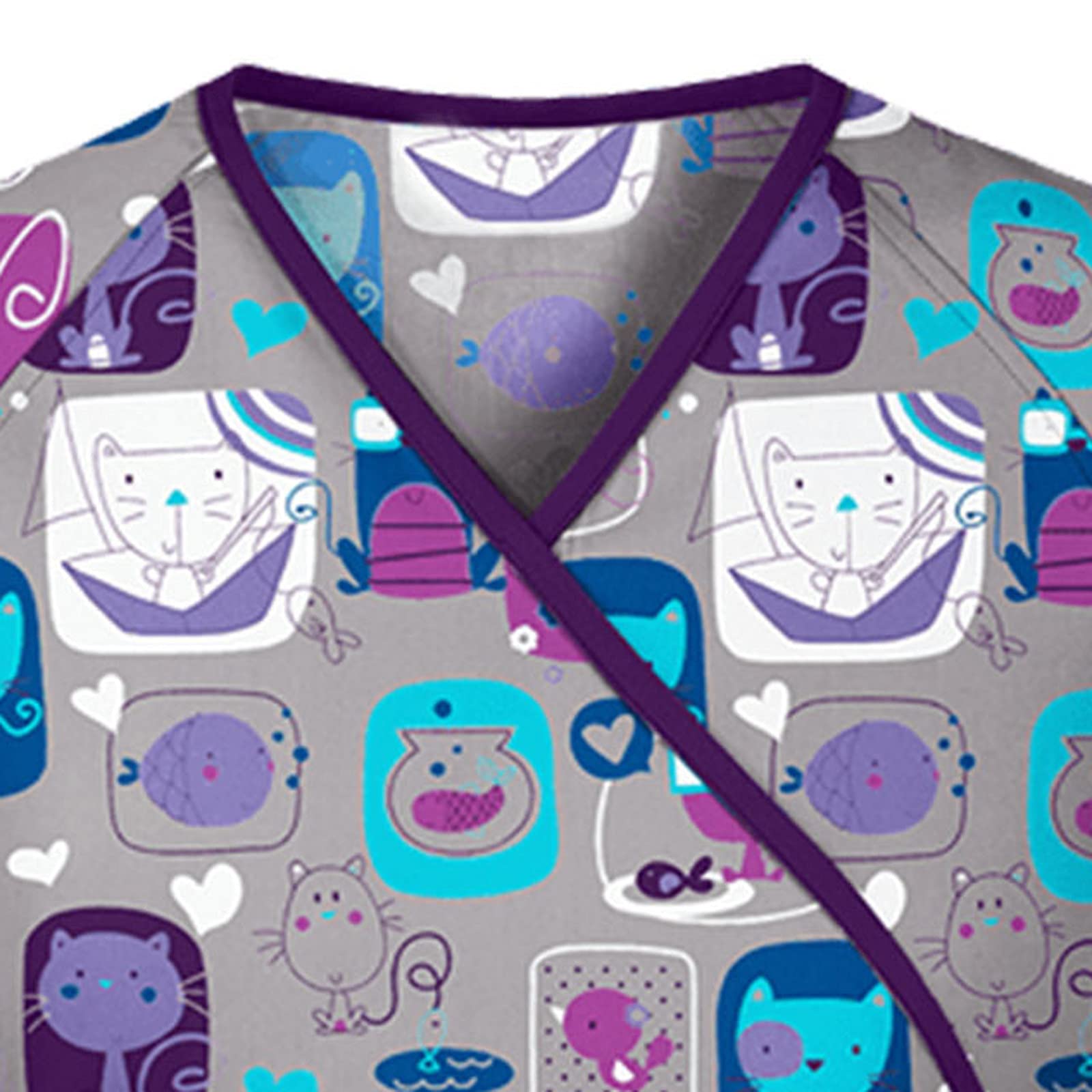 Women's Short Sleeve V-Neck Printed Scrub Top with Pockets - Comfortable Nursing Uniform & Medical Shirt for Healthcare Professionals | Perfect for Hospitals, Clinics, and Healthcare Work Environments