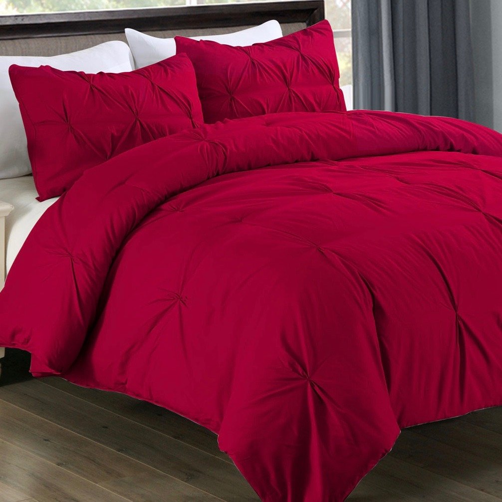 Lotus Home Water & Stain Resistant Pintuck Comforter Set - Twin Size, 2-Piece, Red | Soft & Durable Bedding for Kids Room, Guest Bedroom & Dorm Essentials