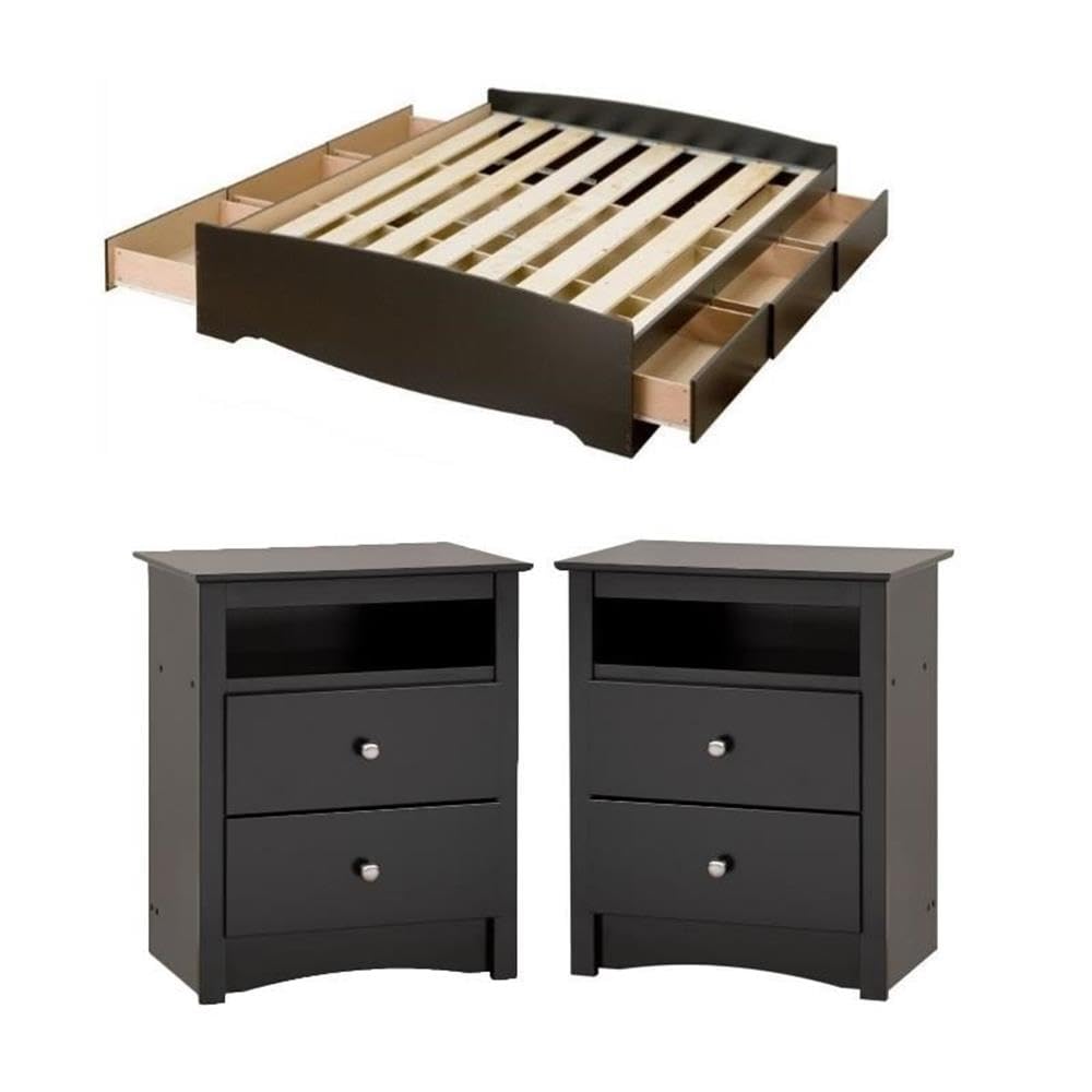 Home Square 3-Piece Queen Bedroom Set with Storage Bed & 2 Tall 2-Drawer Nightstands - Perfect for Small Space Organization & Modern Bedroom Decor