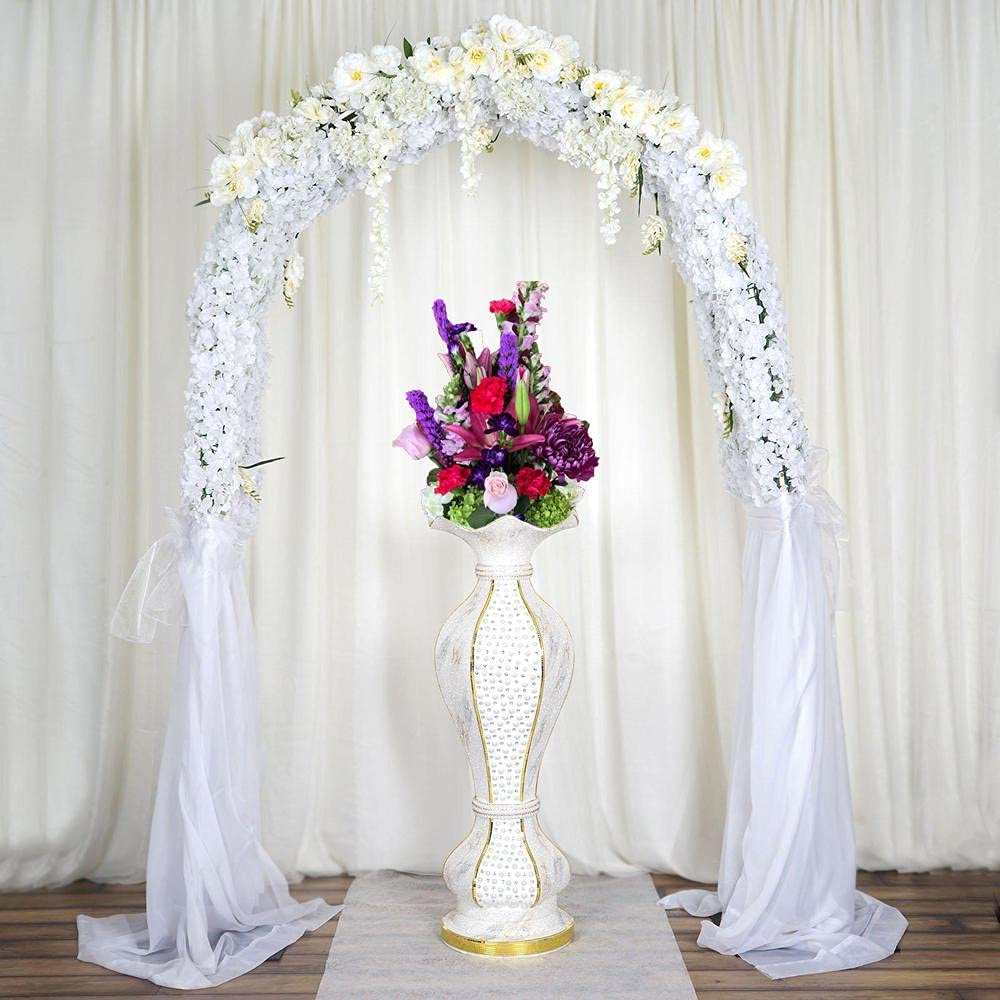 40-Inch White Gold Ceramic Vase with Marble Design & Mirror Mosaic - Elegant Wedding Centerpiece, Party Decor, Home Decoration for Living Room & Reception Hall