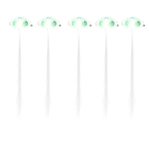 5 Pack LED Hair Barrettes - Light Up Fiber Optic Hair Clips & Scrunchies for Women (Multi-Color Flashing) - Perfect for Parties, Raves, Concerts & Nightclub Dancing - Green Glow Hair Accessories