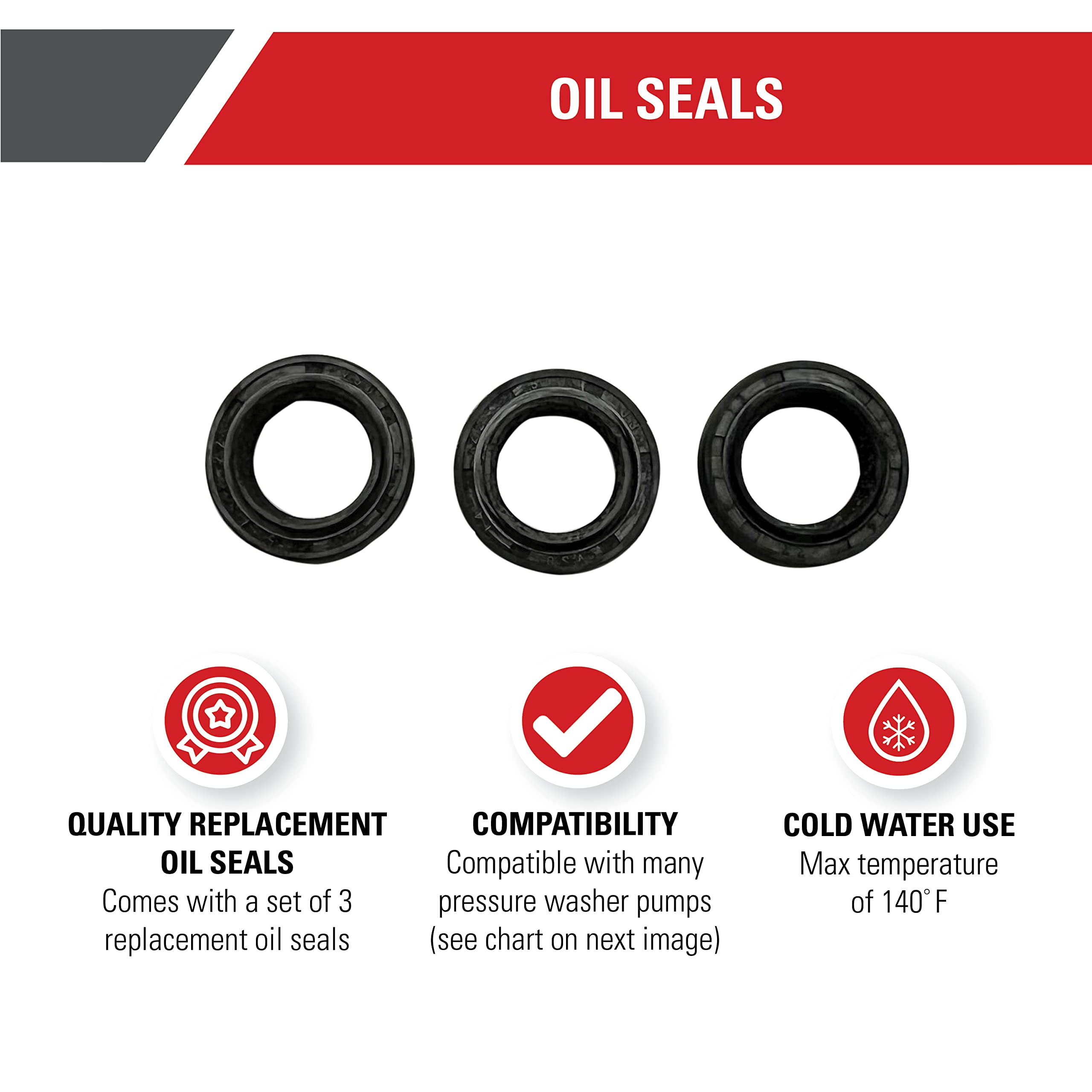 Simpson Pressure Washer Pump Oil Seal - Black - for Cleaning & Maintenance