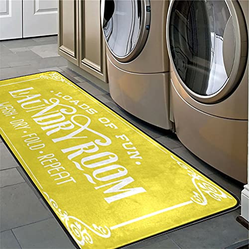 KLL Machine Washable Laundry Rug - 72x24 Inch Non-Slip Laundry Room Runner for Farmhouse Decor - Yellow Washable Rug for Front of Washer & Dryer - Perfect for Mudrooms, Utility Rooms & Laundry Areas