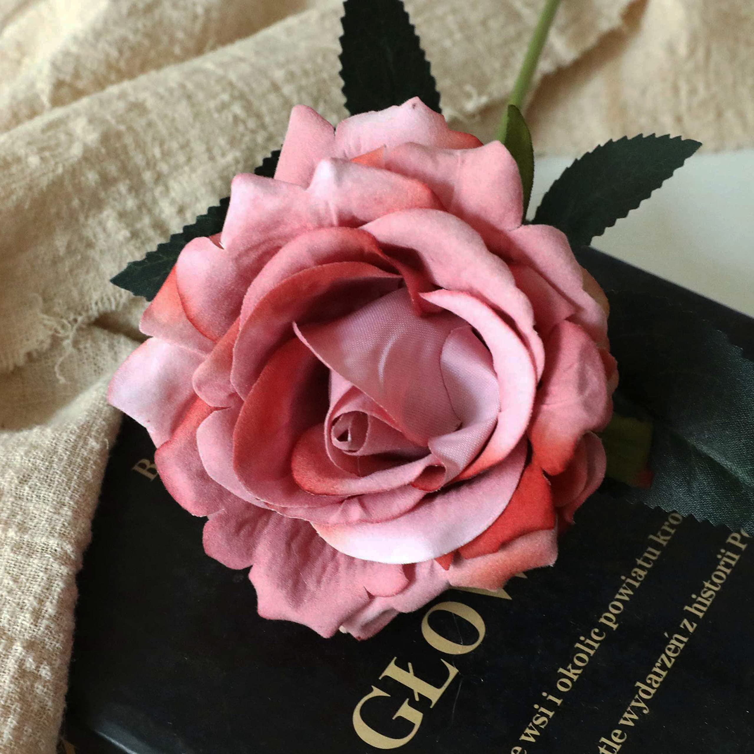 12pcs Velvet Rose Artificial Flowers - 12 Inch Realistic Fake Roses with Stems & Leaves, Dusty Pink Floral Decor for Home, Wedding, Party Centerpieces, DIY Bouquets, Table Arrangements & Gift Wrapping