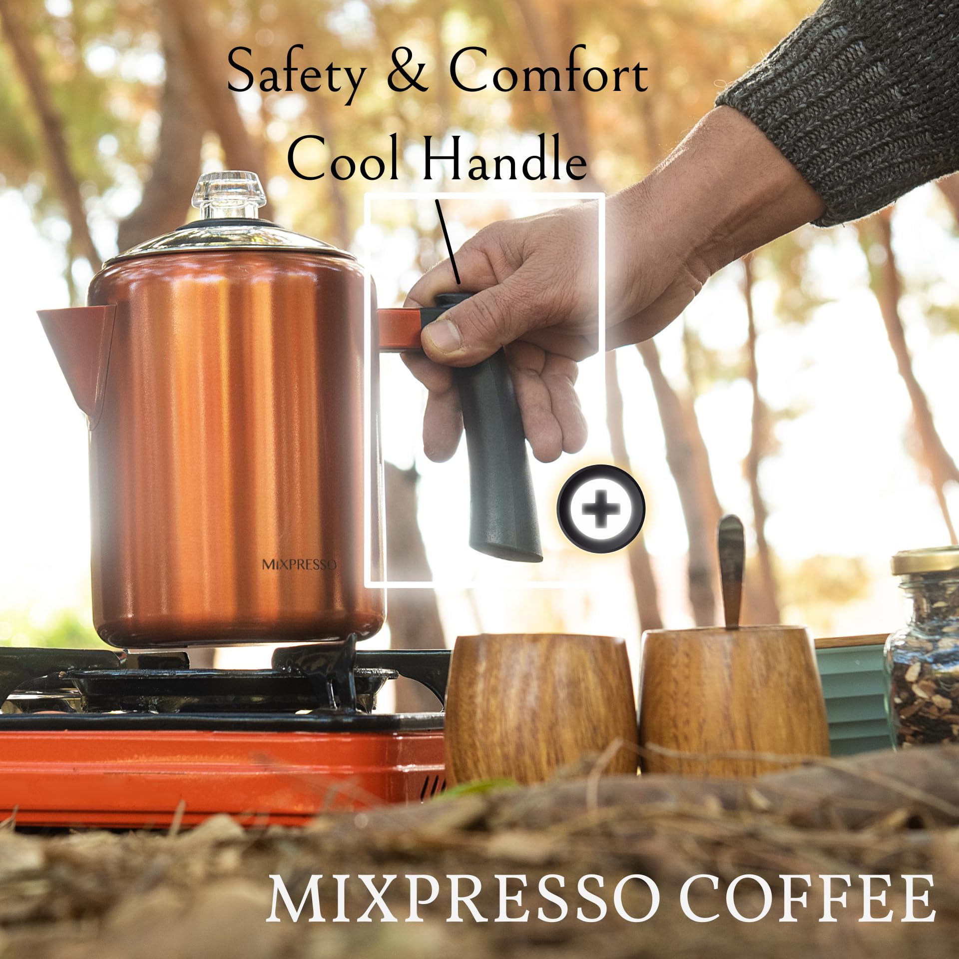 Mixpresso Stainless Steel Stovetop Coffee Percolator - 37oz (5-8 Cup) Copper Coffee Maker for Camping, Home & Outdoor Use - Durable Stove Top Coffee Pot for Gas, Electric & Induction Cooktops