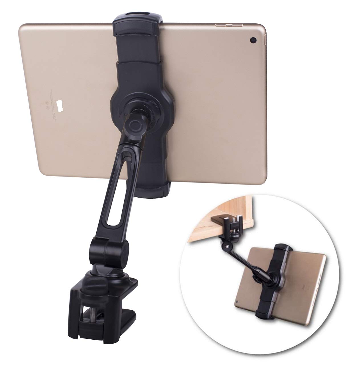 Ledetech Aluminum Tablet Stand Holder - Adjustable Clamp Mount Bracket for iPad 4.7~12.9 Inch (iPad Air/Pro/mini), Smartphones - Durable & Portable Desk Organizer (Black) | Perfect for Home Office, Kitchen, Bedroom & Travel Use