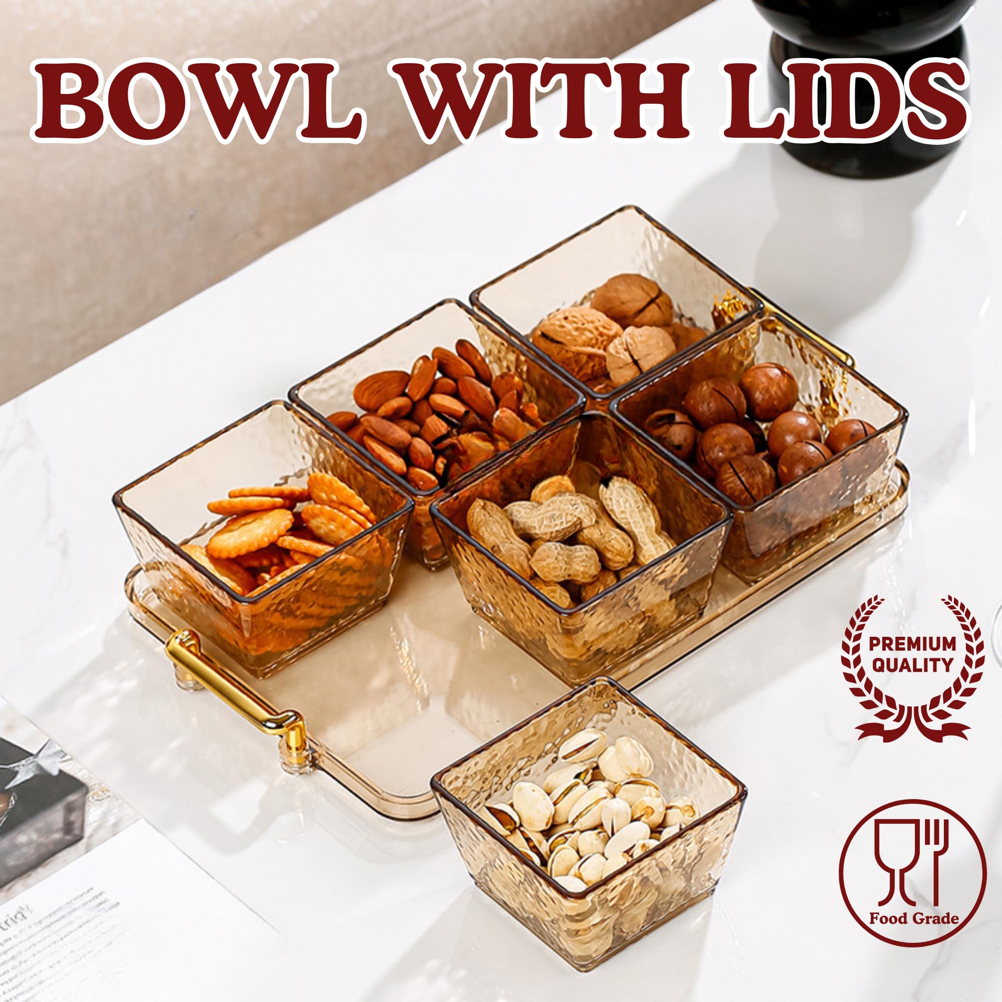 Luxury Serving Tray Set with 6 Bowls & Lid - Elegant Snack & Fruit Platter with Double Handles for Holiday Entertaining | Perfect for Home, Kitchen, Dining Table | Ideal for Parties, Family Gatherings & Hosting Guests