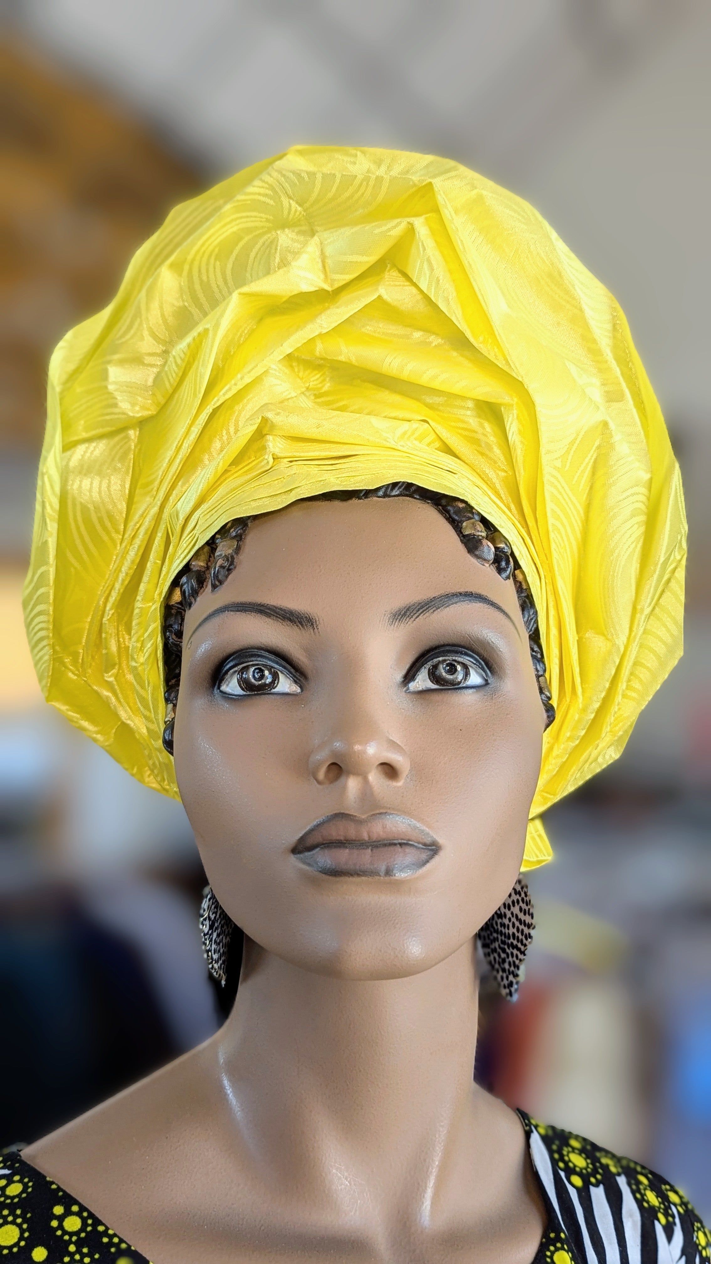 Dupsie's Yellow Chinonye Autogele Ready Gele Head Wrap - African Head Tie Hat for Women (DPAGHTY1) | Perfect for Weddings, Church, Parties & Special Occasions