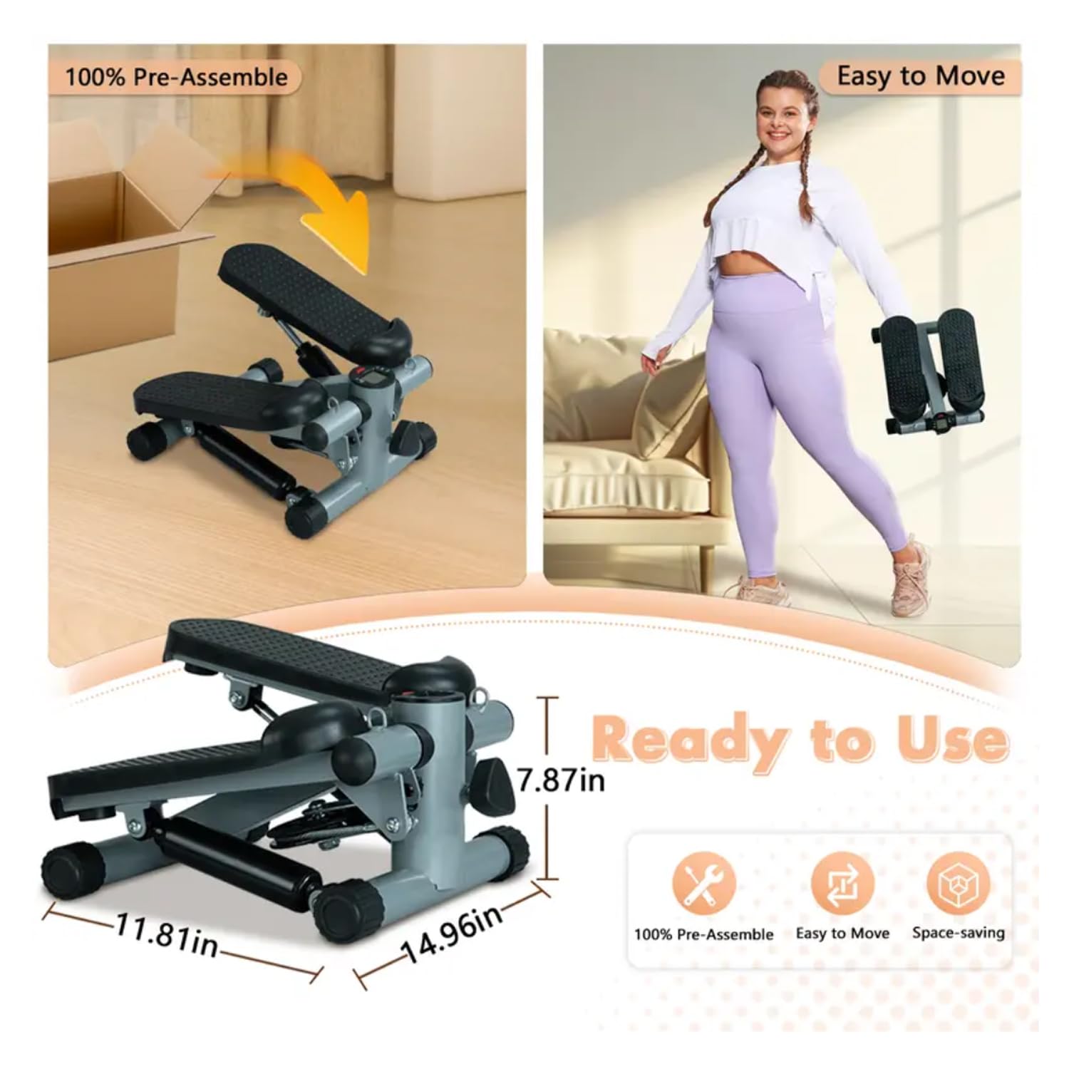 Best Hydraulic Fitness Stepper with Resistance Bands for Home Workouts - Full Body Exercise Equipment with LCD Monitor (220LBS Capacity) - Perfect for Cardio, Leg Toning & Small Space Fitness