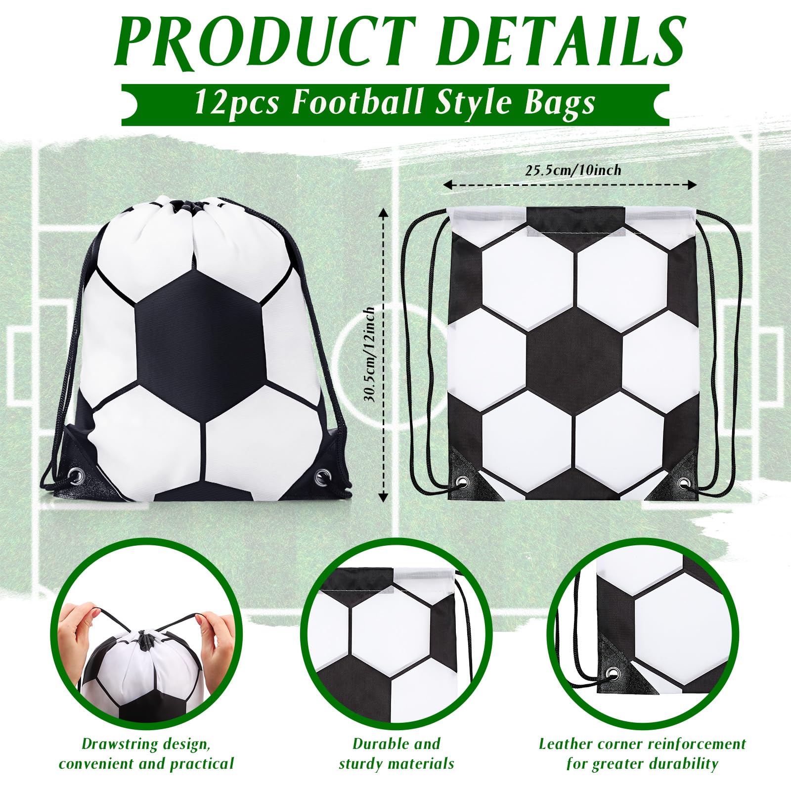 12 Pcs Drawstring Backpacks - Sports Party Favors for Kids (Soccer) - Perfect for Gifts & Events