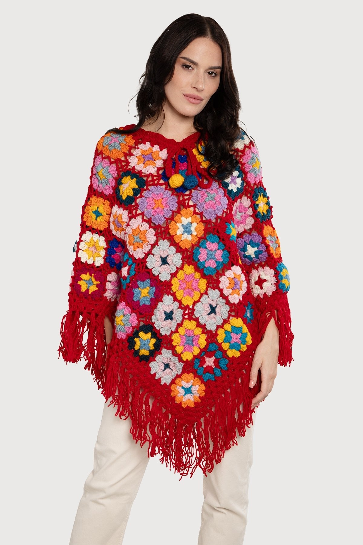 Stylish Crochet Fringe Sweater Poncho for Women - Boho Chic Knit Cardigan Wrap - Perfect for Fall Fashion, Beach Cover Up & Cozy Lounge Wear