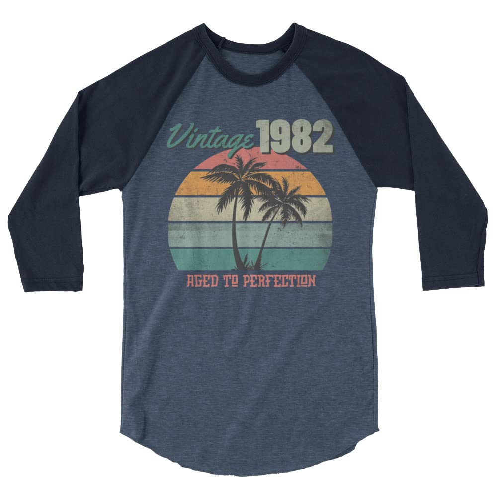 Vintage 1982 40th Birthday Shirt - Aged to Perfection 3/4 Sleeve Raglan Tee for Men & Women | Perfect 40th Birthday Gift, Milestone Celebration & Retro Party Outfit